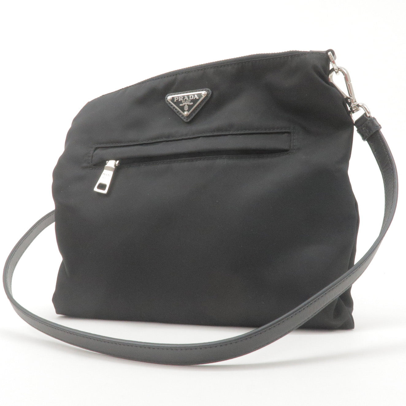 PRADA Logo Nylon Leather Shoulder Bag Black Noir BT1023