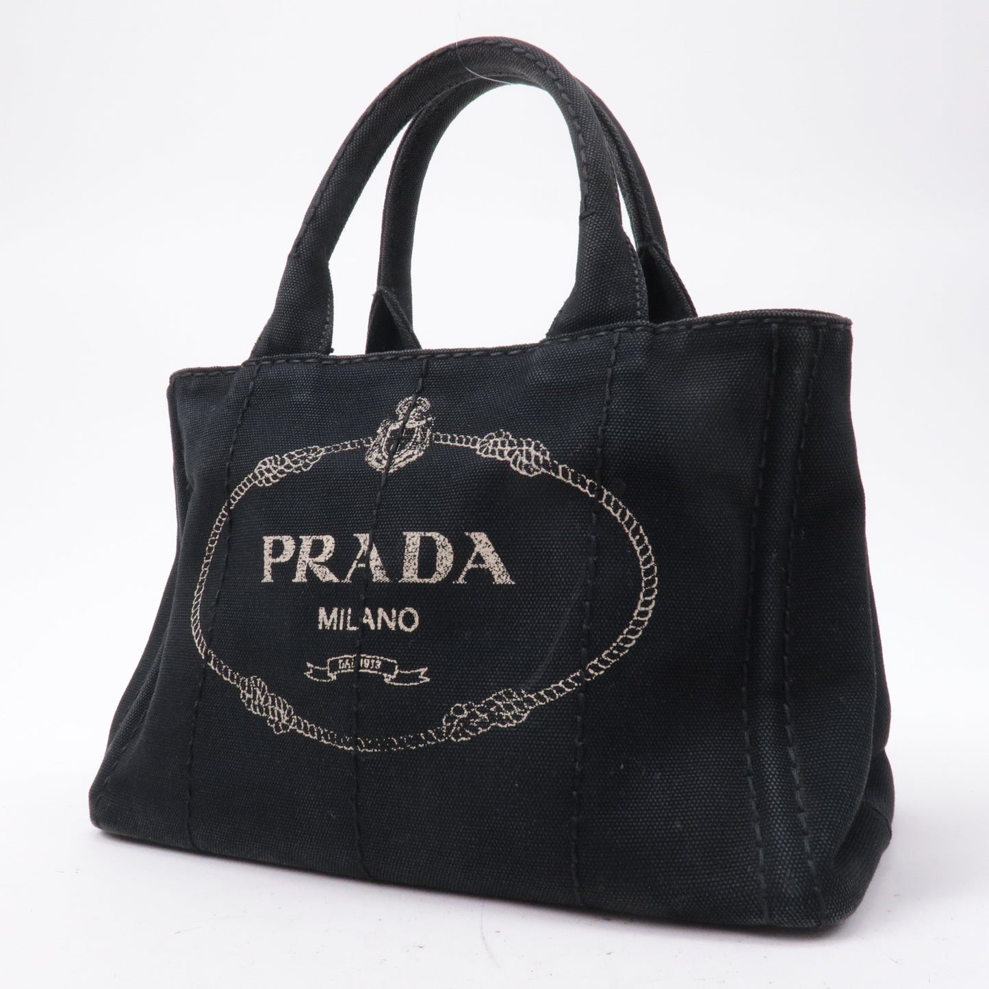 PRADA Canapa Mini Canvas Tote Bag Hand Bag Black