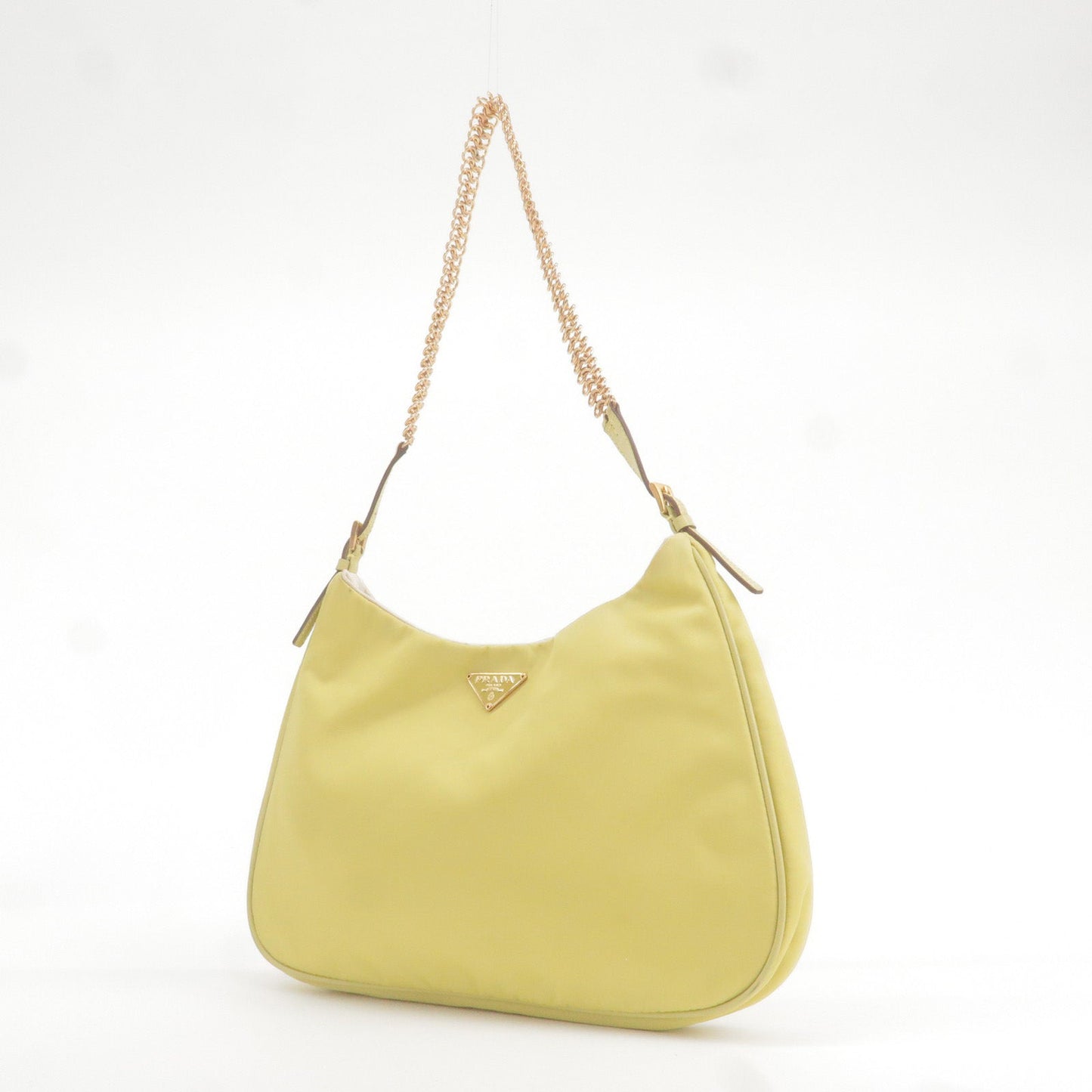 PRADA Logo Nylon Leather Chain Shoulder Bag Yellow BR0104