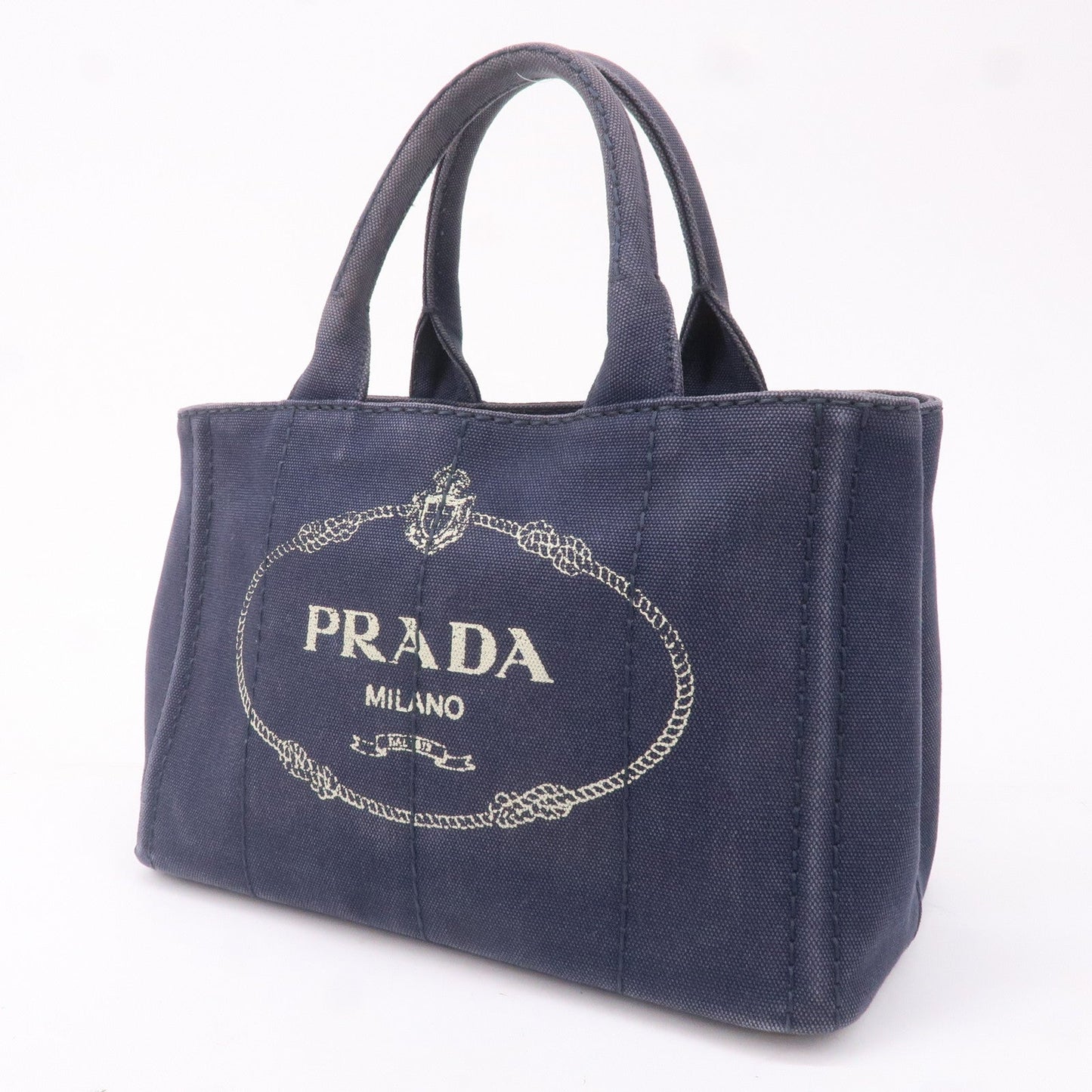 PRADA Canapa Mini Canvas 2Way Tote Bag Hand Bag Navy 1BG439