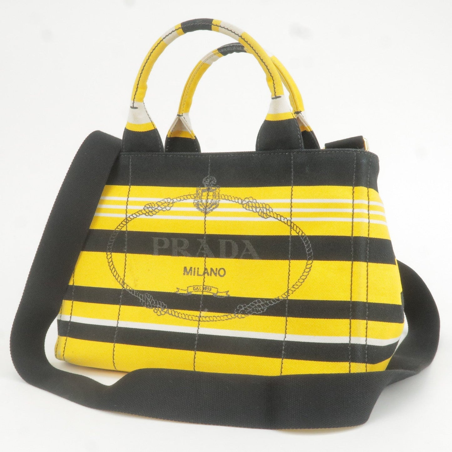 PRADA Canapa Mini Canvas 2Way Bag Shoulder Bag Yellow Black B2439B