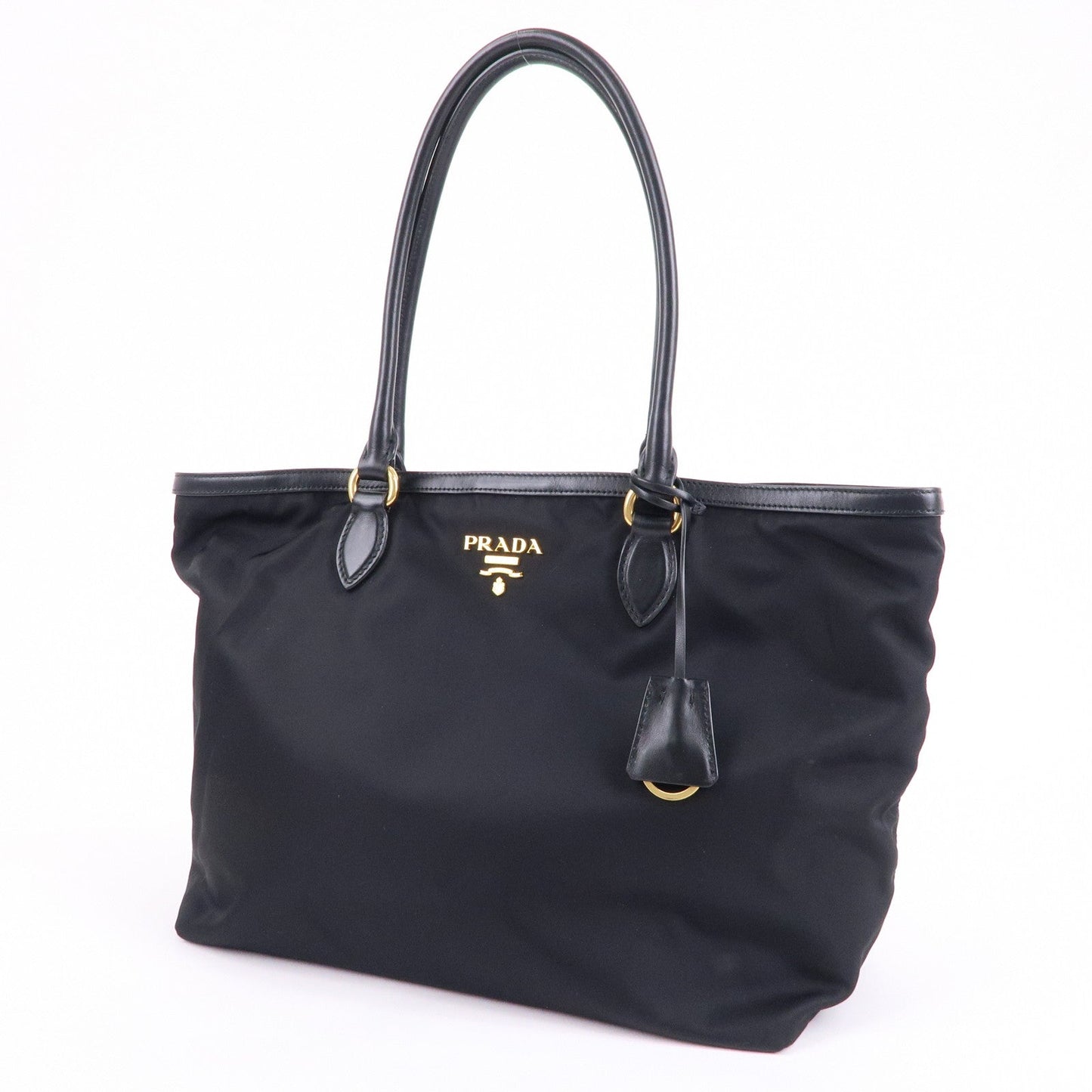 PRADA Nylon Leather Tote Bag Shoulder Bag Black 1BG158