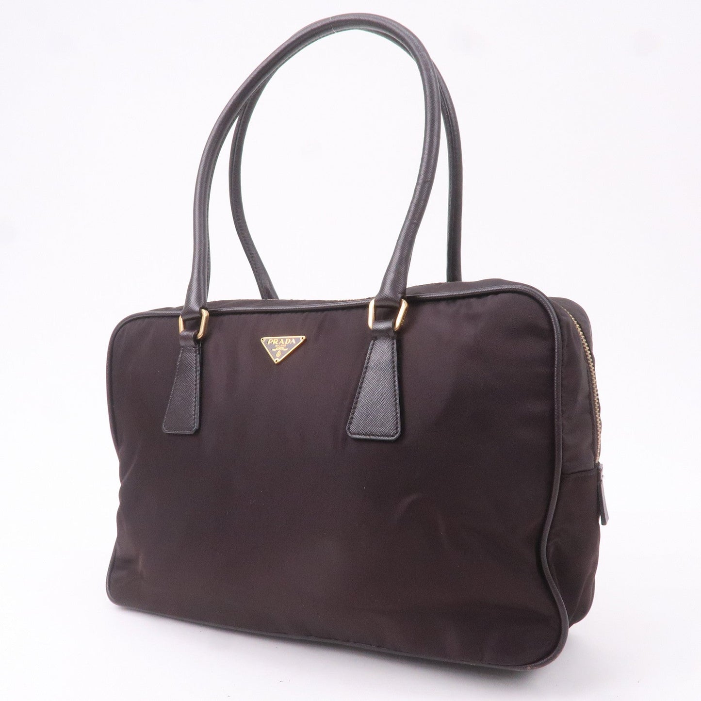 PRADA Nylon Leather Hand Bag Shoulder Bag Brown BL0106