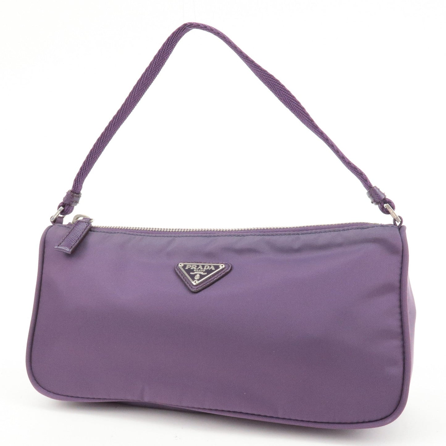 PRADA Logo Nylon Hand Bag Purse Cosmetic Pouch Purple MV633