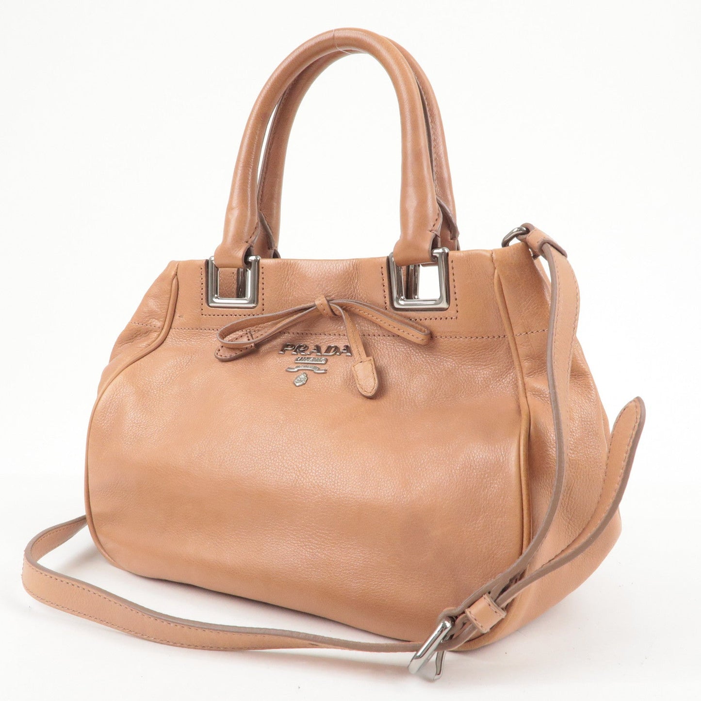 Prada Leather 2WAY bag Hand Bag Shoulder Bag Beige