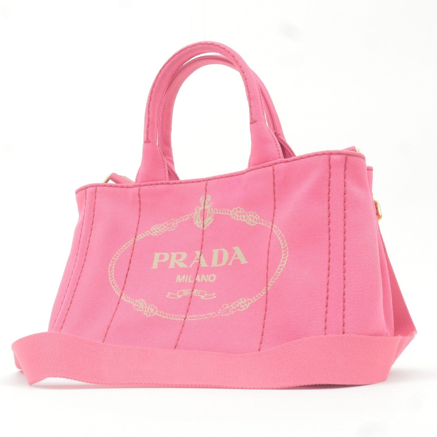 PRADA Logo Canapa Mini Canvas 2Way Tote Bag Pink 1BG439