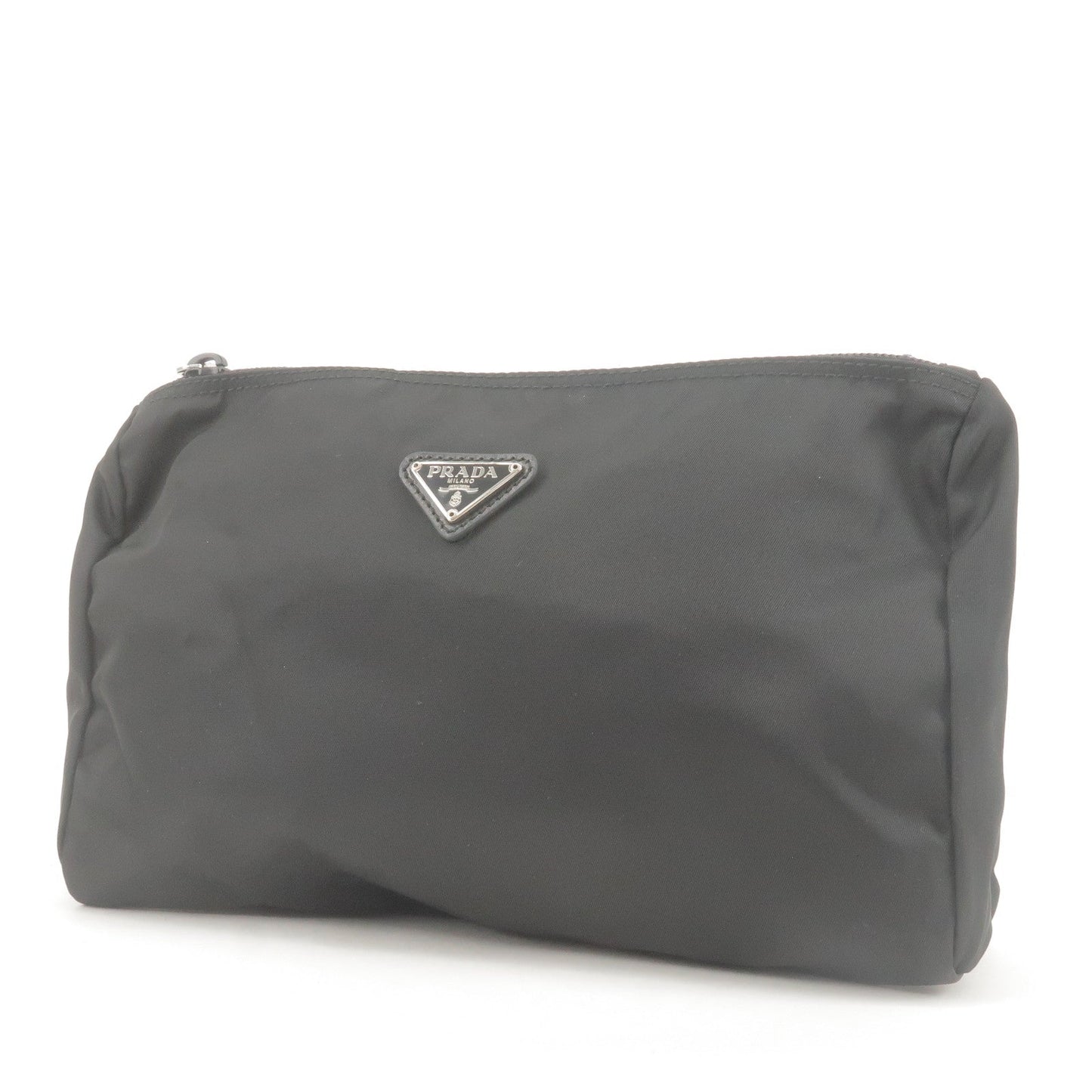 PRADA Nylon Leather Cosmetic Pouch Clutch Bag Black 1N0012