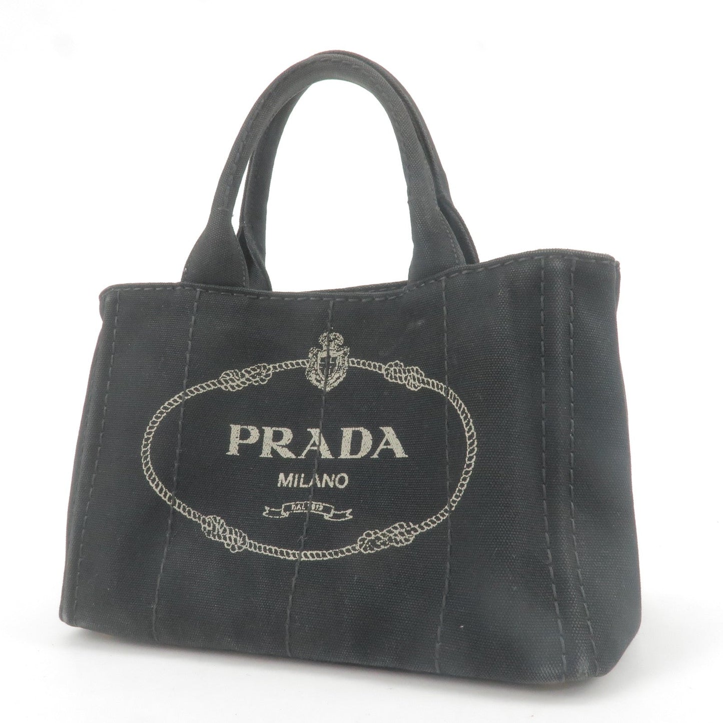 PRADA Canapa Mini Canvas Hand Bag Purse Black