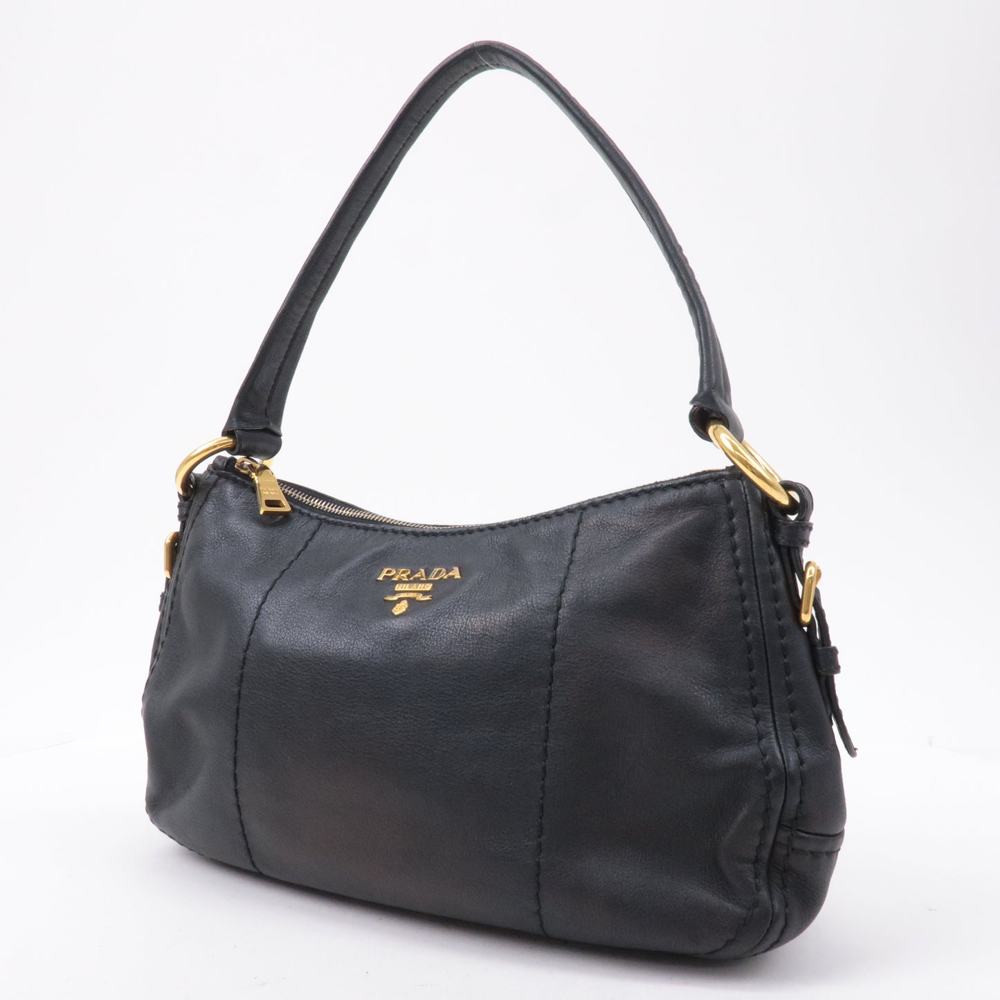 PRADA Soft Calf Leather Shoulder Bag Black BR4690