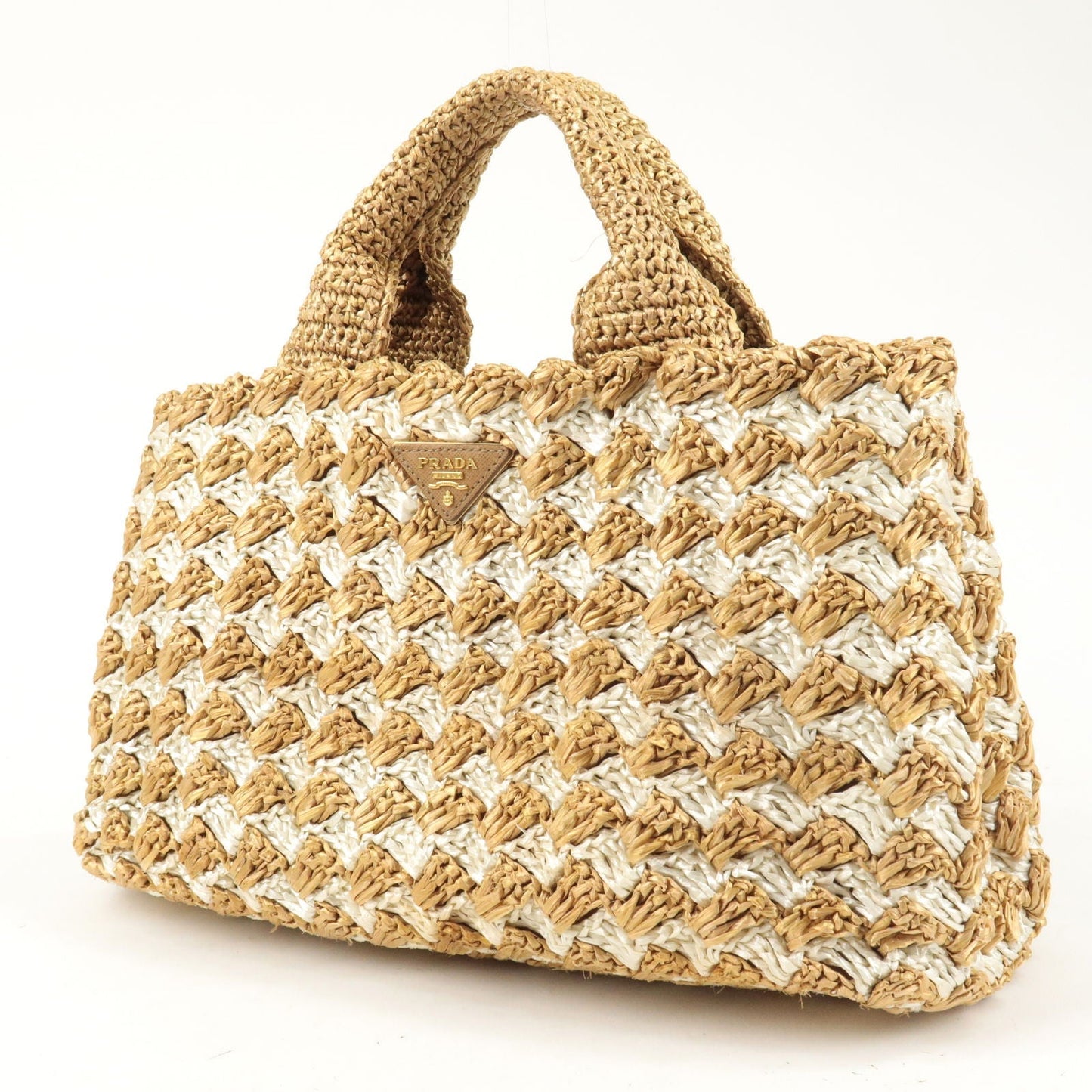 PRADA Raffia Crochet Canapa Tote Bag Beige BN2303