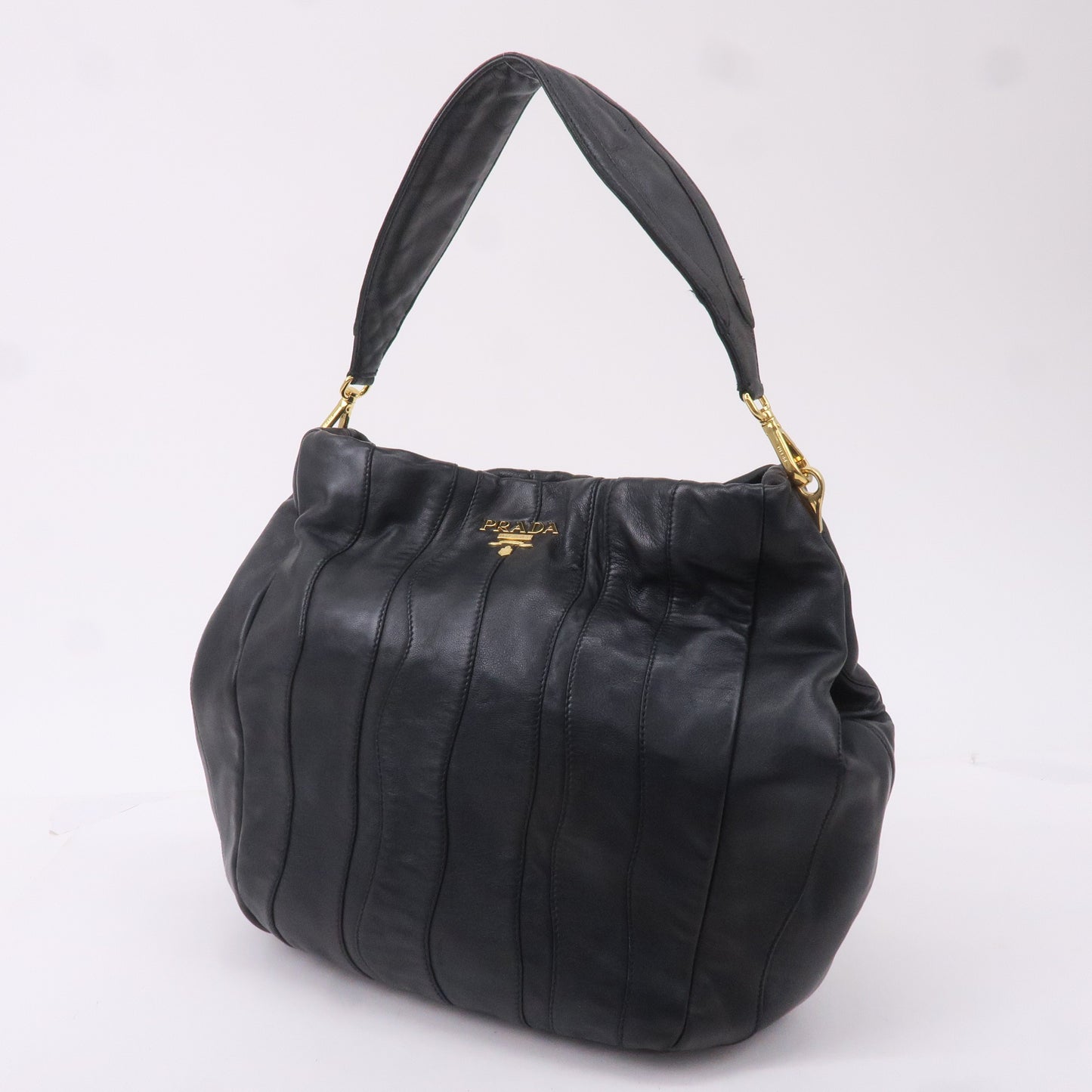 PRADA Leather Shoulder Bag Hand Bag Black