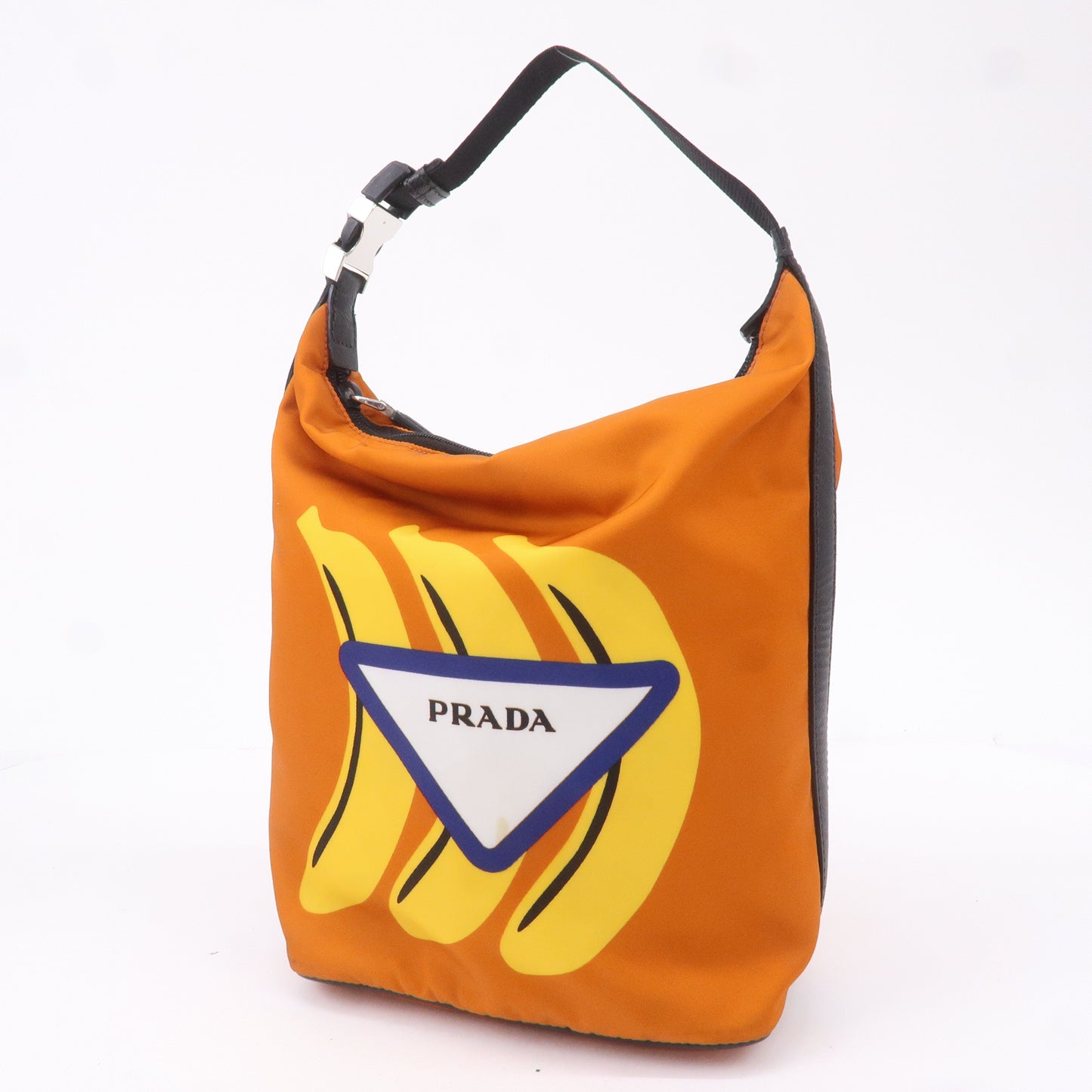 PRADA Leather Nylon Hand Bag  Shoulder Bag Orange Black