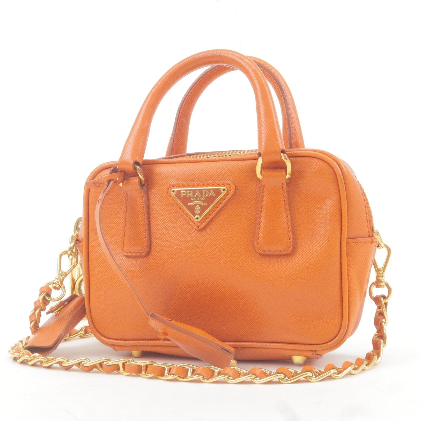 PRADA Logo Leather Chain 2Way Bag Shoulder Bag Orenge BL0705