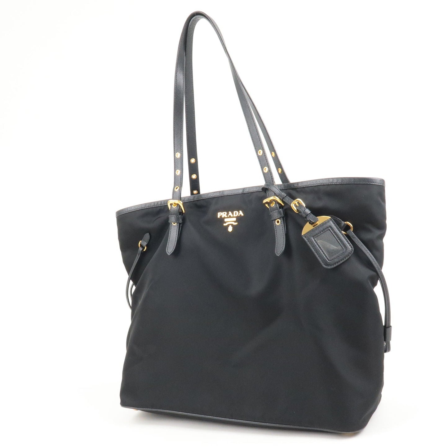 PRADA Logo Nylon Leather Tote Bag Black Noir 1BG997