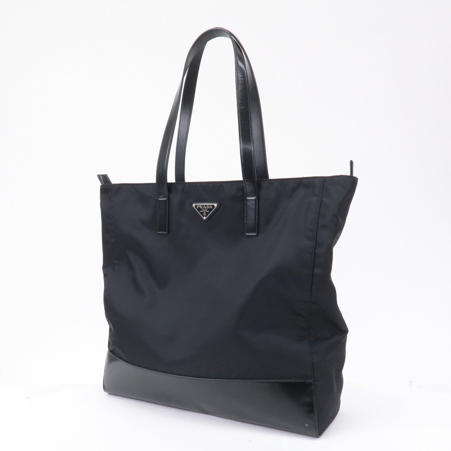 PRADA Logo Nylon Leather Tote Bag Shoulder Bag Black