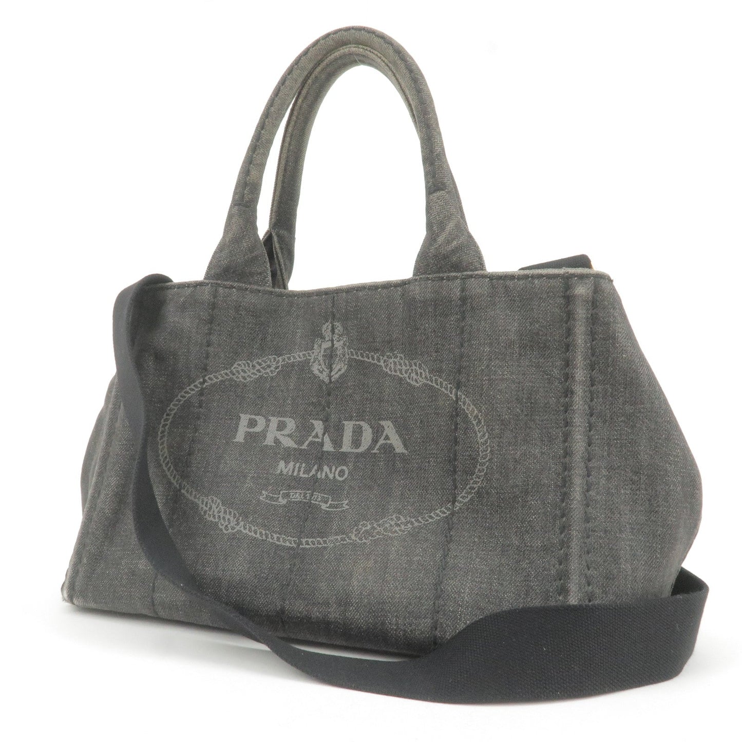 PRADA Logo Denim Mini Canapa  2Way Bag Hand Bag Black 1BG439