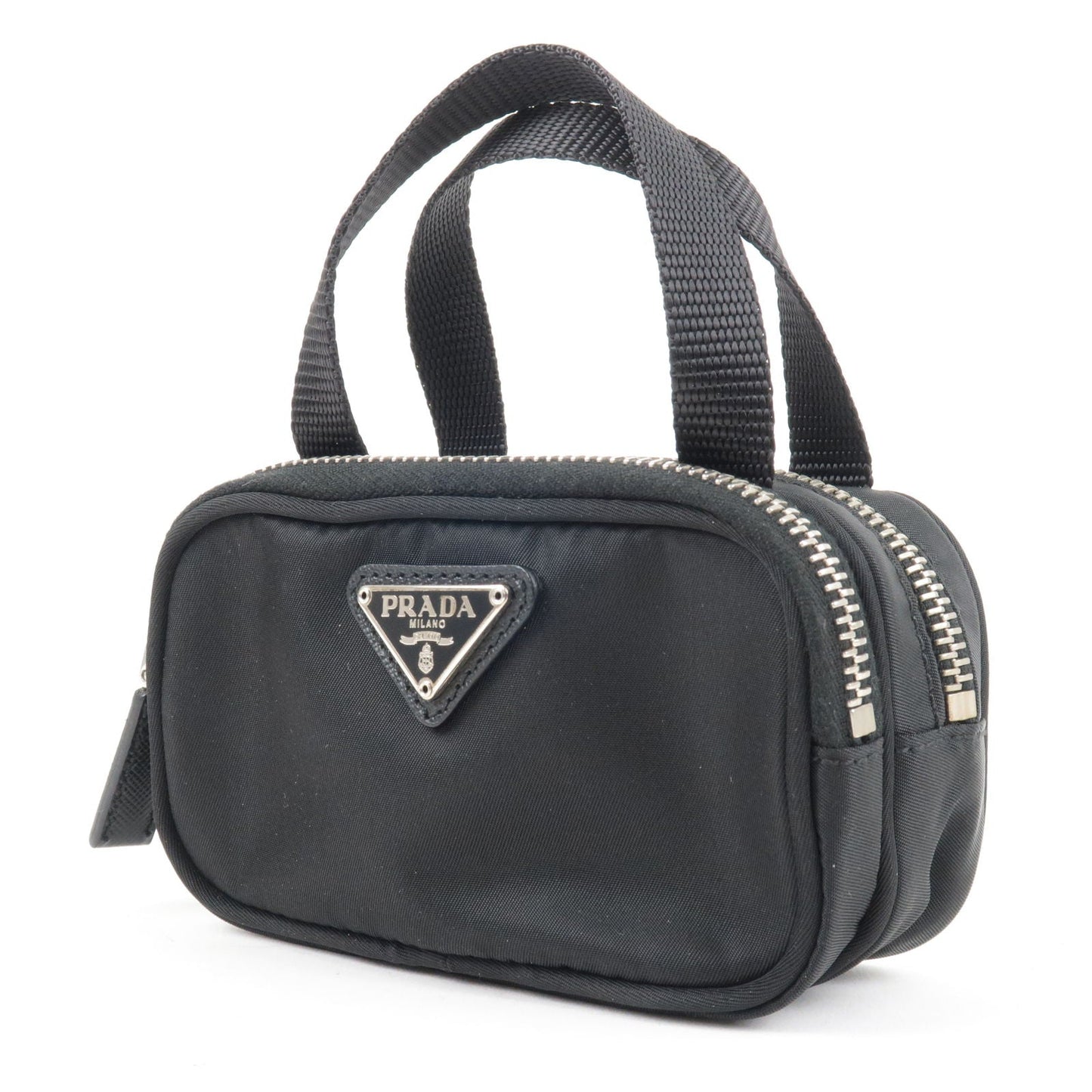 PRADA Logo Nylon Leather Pouch Mini Bag Black 1N1346