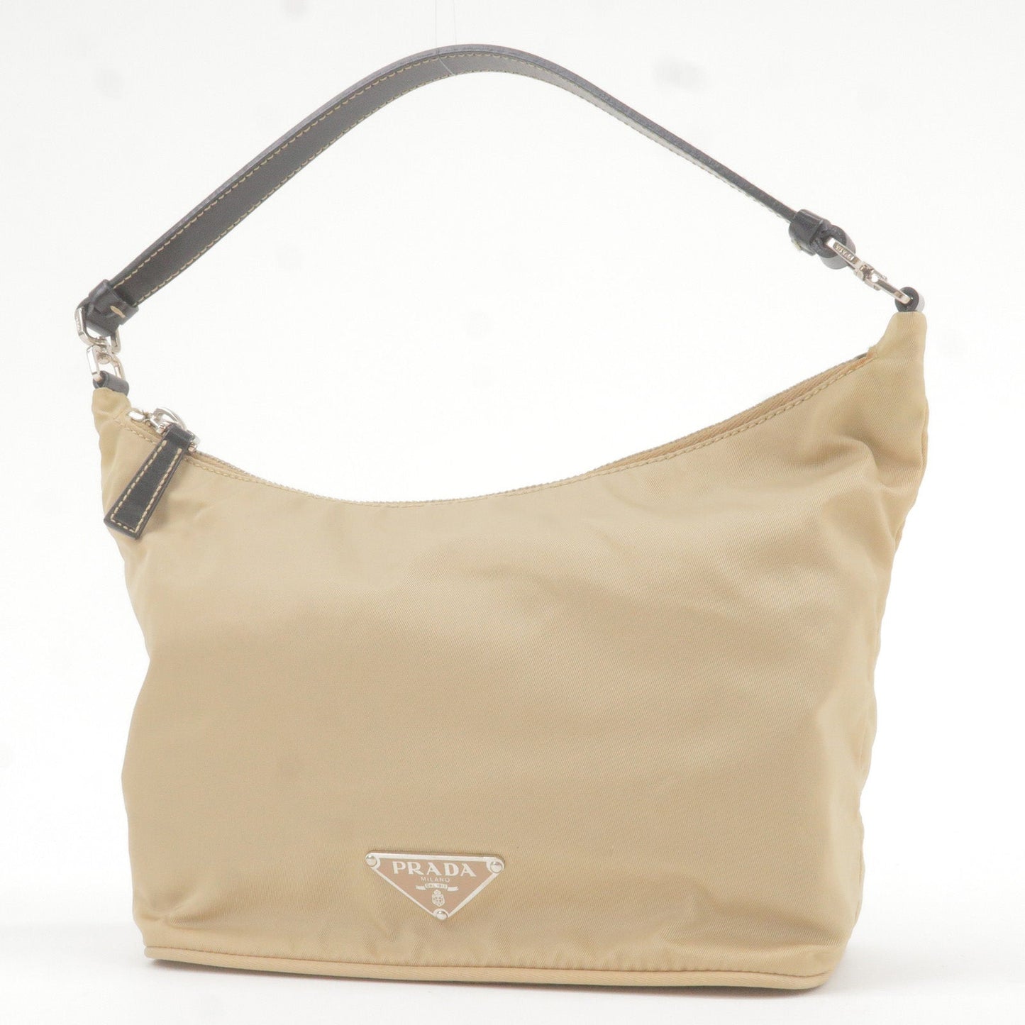 PRADA Nylon Leather Shoulder Bag Hand Bag Pouch Beige Black