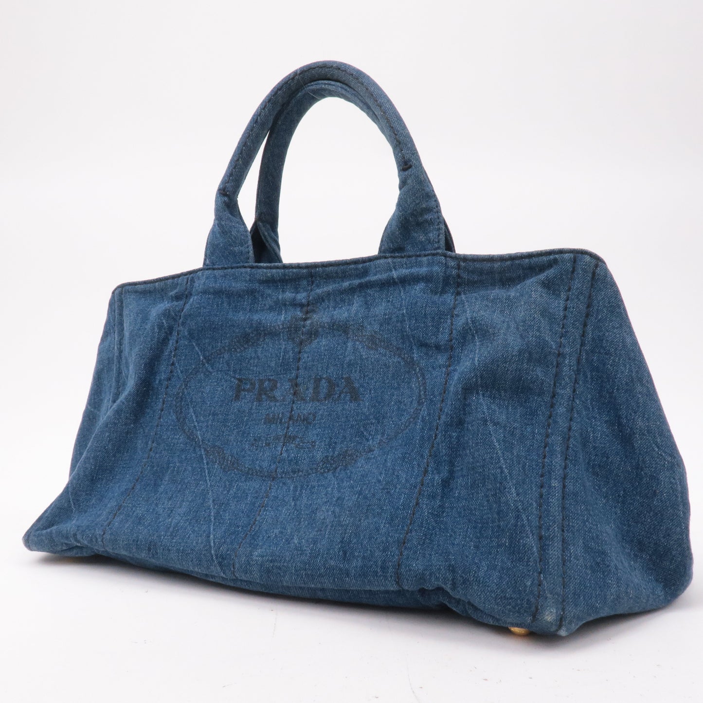 PRADA Canapa Large Canvas Tote Bag Hand Bag Denim Blue B1872B