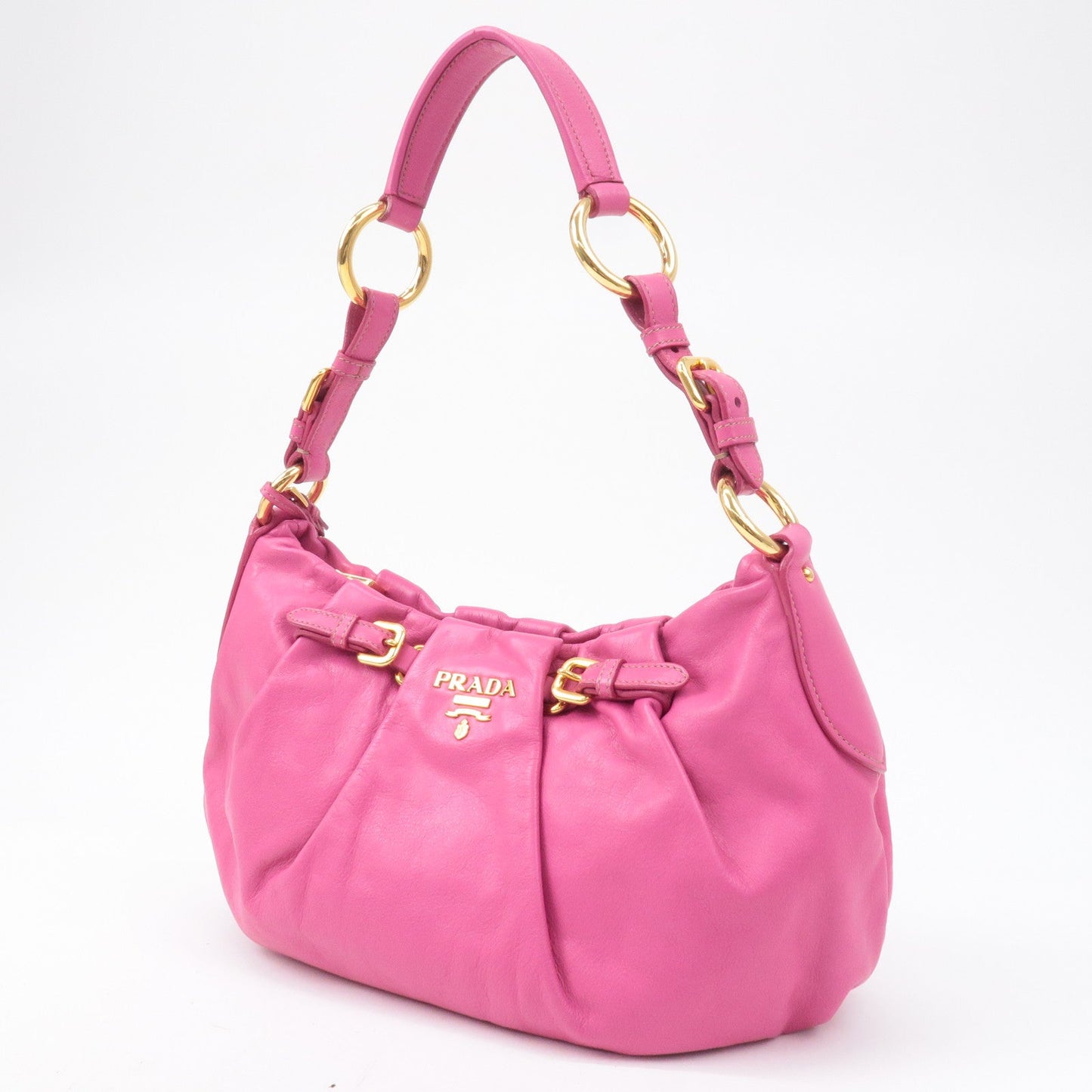 PRADA Leather Shoulder Bag Hand Bag Pink Gold BR3795