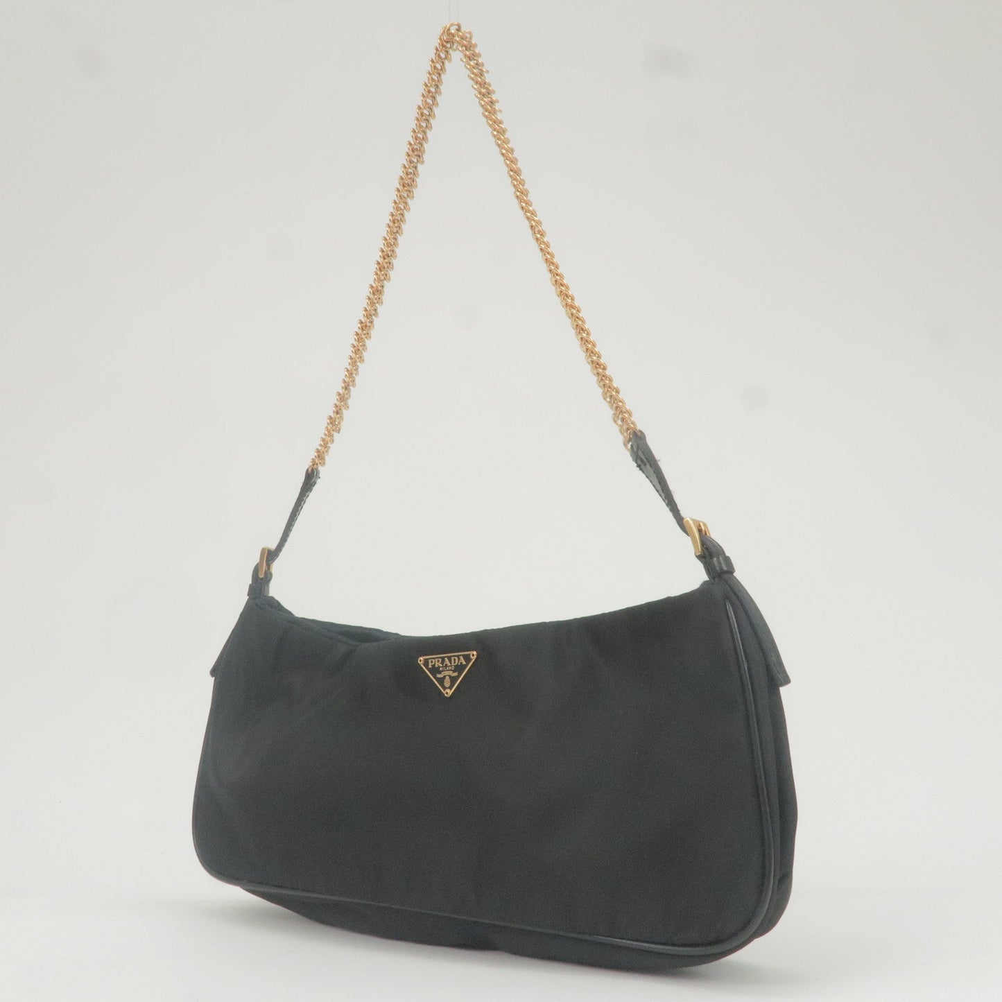 PRADA Nylon Chain Shoulder Bag Rose Gold NERO Black 1BB903