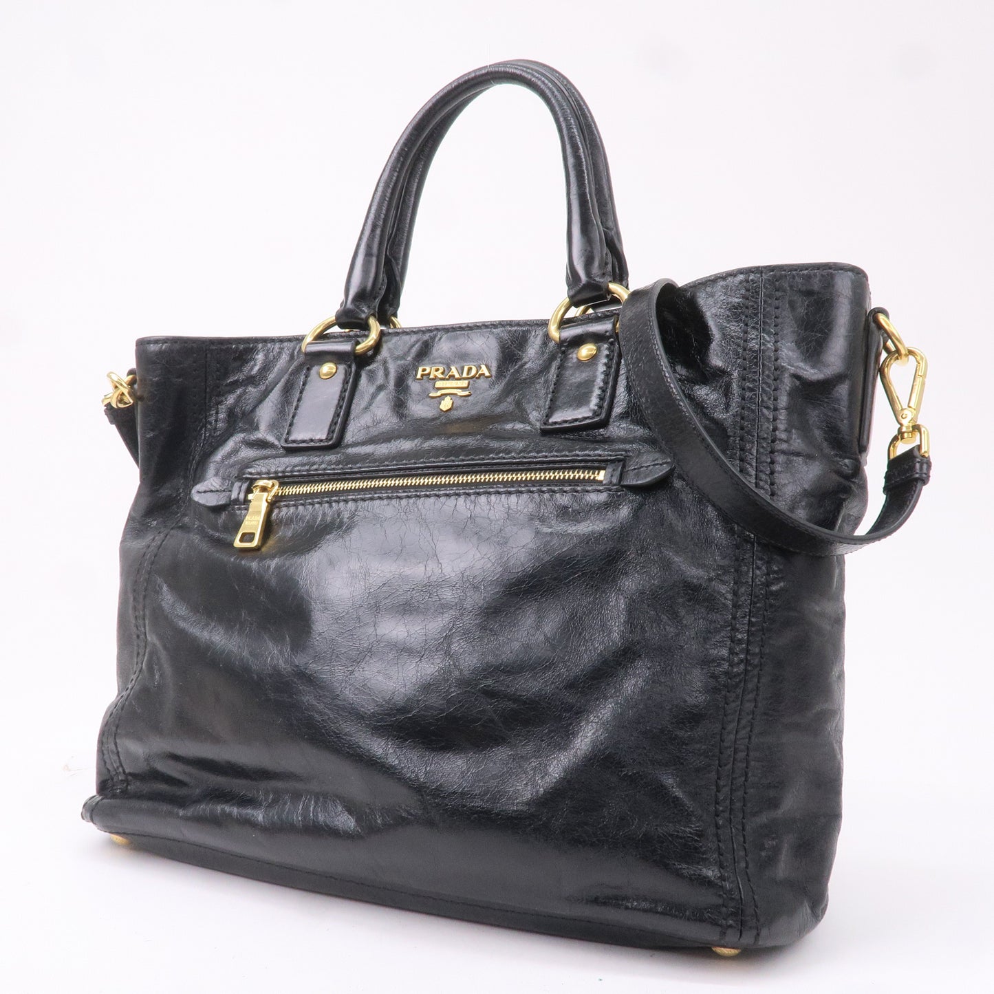 PRADA Leather 2WAY Bag Shoulder Bag Hand Bag Black BN2151