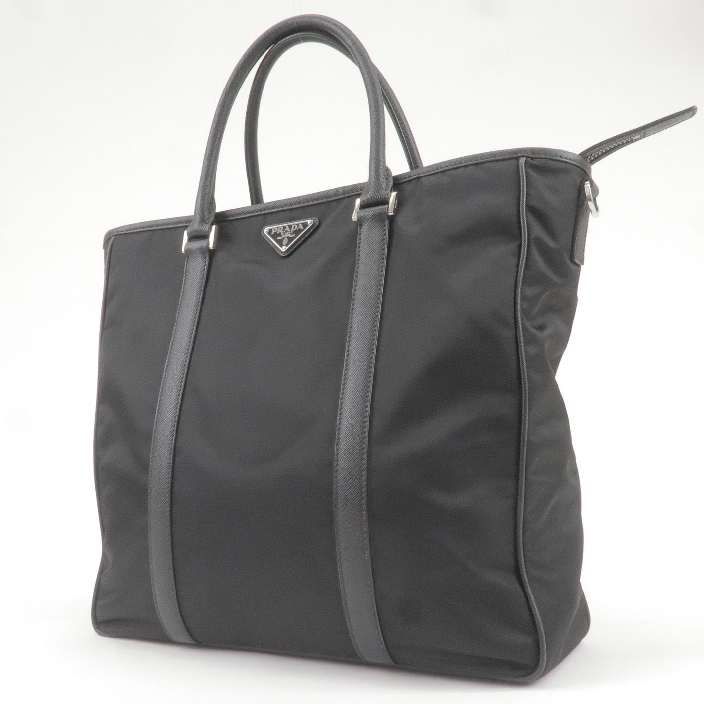 PRADA Logo Nylon Leather Tote Bag NERO Black 2VG034