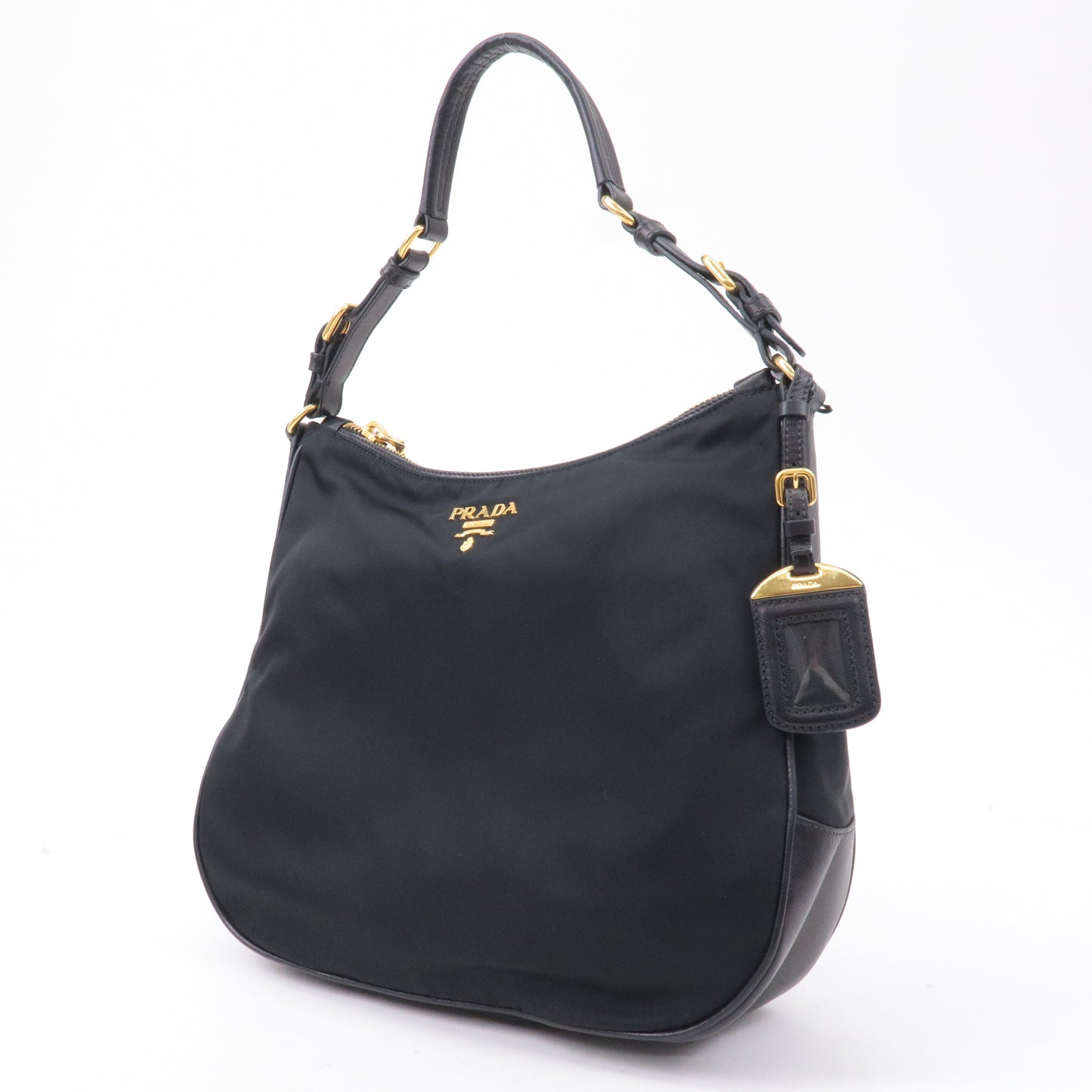 PRADA Nylon Leather Hand Bag Shoulder Bag Black BR4987