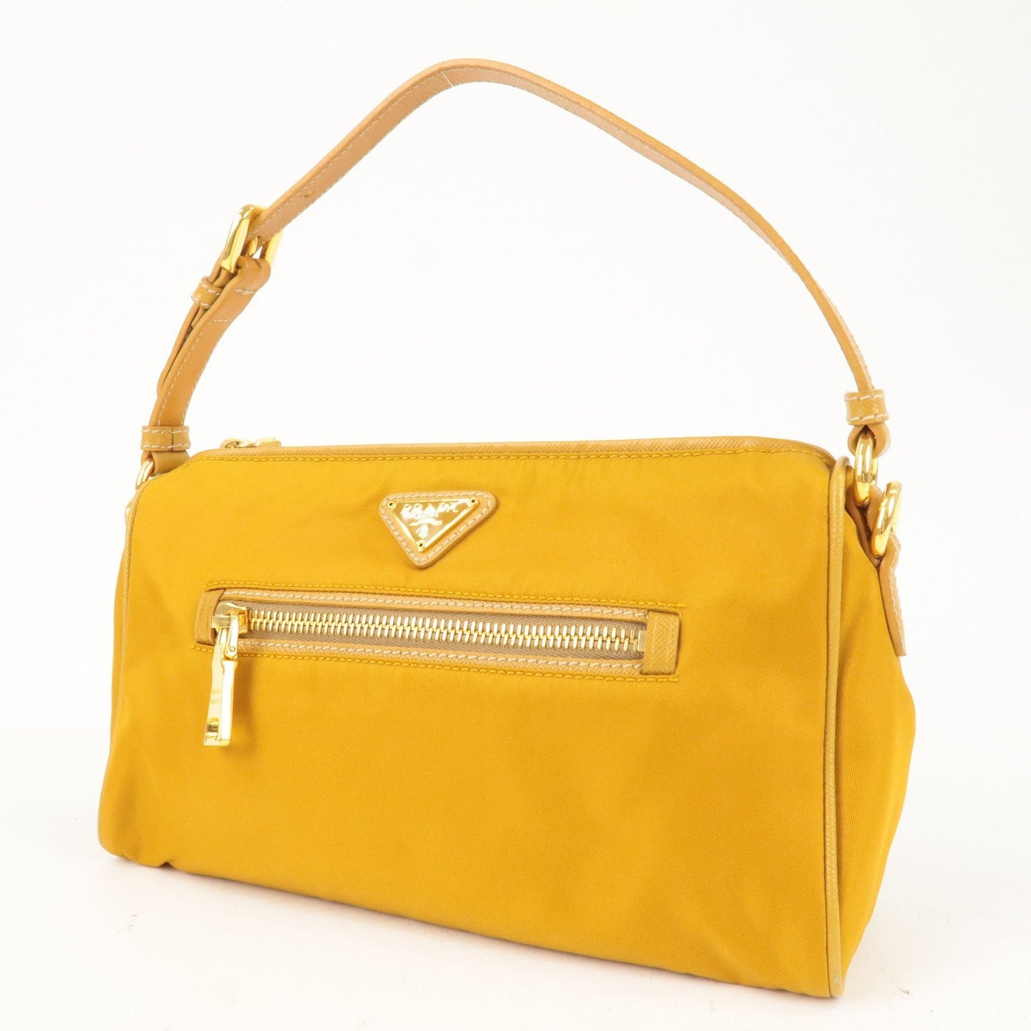 PRADA Logo Nylon Leather Shoulder Bag Mustard Yellow BN1834