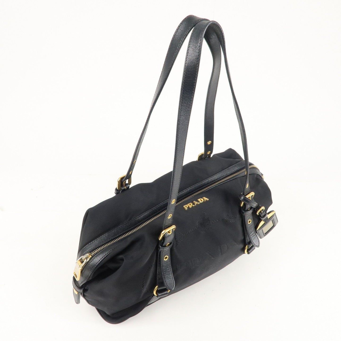 PRADA Nylon Leather Shoulder Bag Black