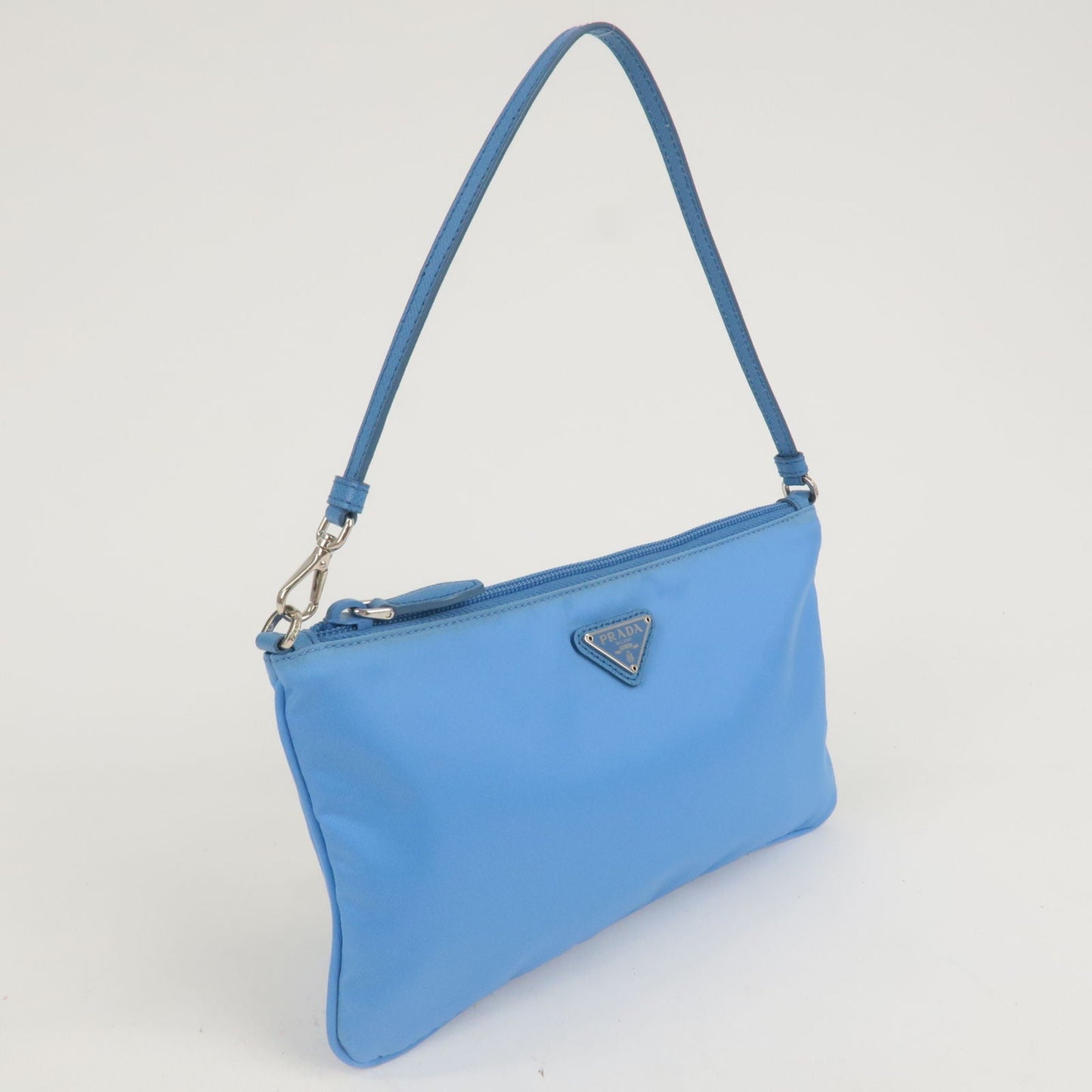 PRADA Logo Nylon Leather Hand Bag Shoulder Bag Light Blue 1NI545