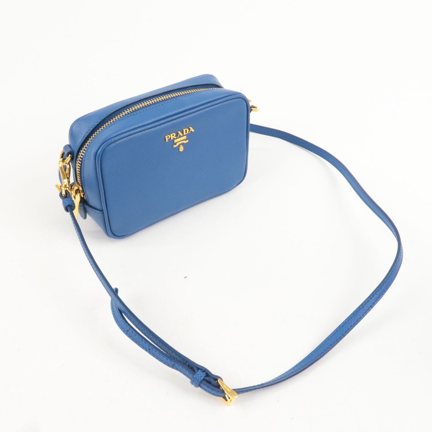 PRADA Logo Leather Shoulder Bag Mini Bag Blue 1N1674