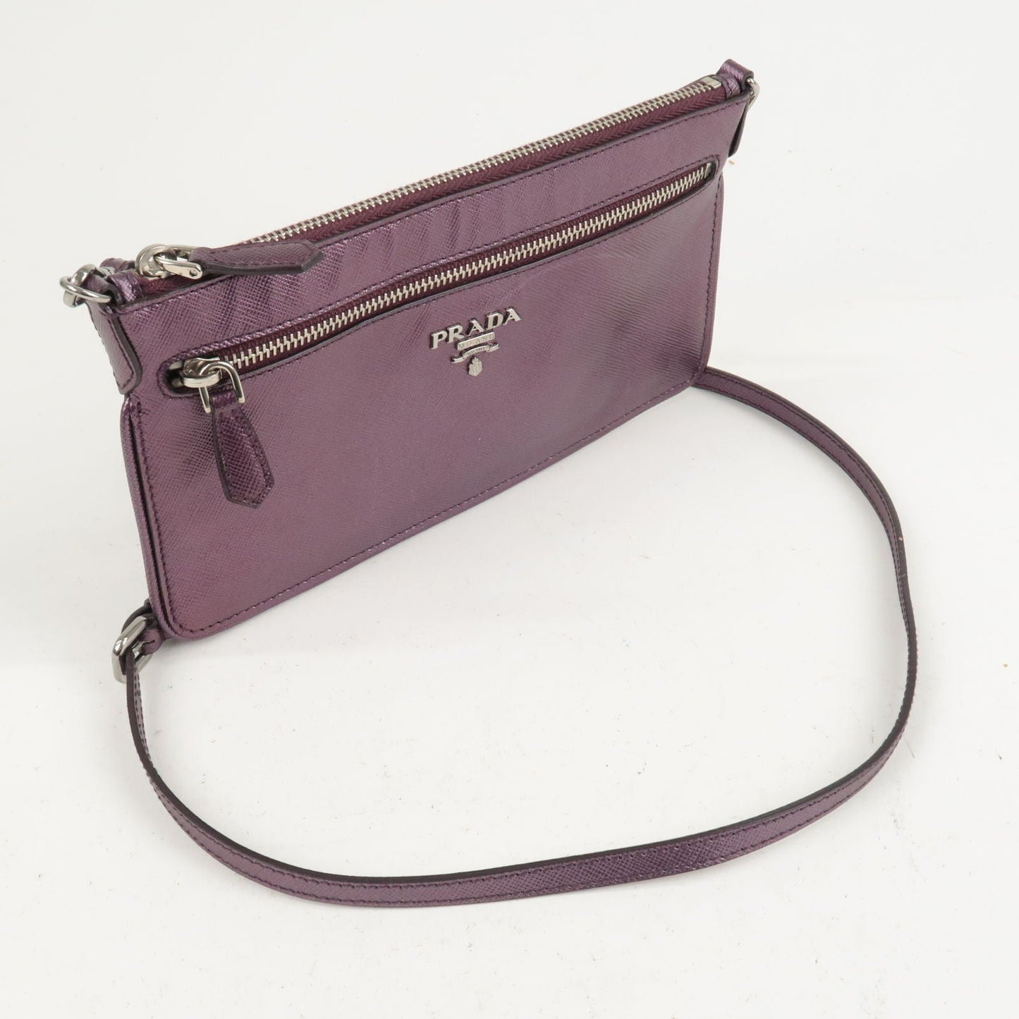 Prada Leather 2 Way Shoulder Bag Pouch Purple