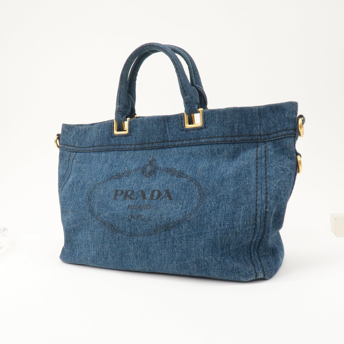 PRADA Denim Leather 2Way Bag Hand Shoulder Bag Blue BN2069