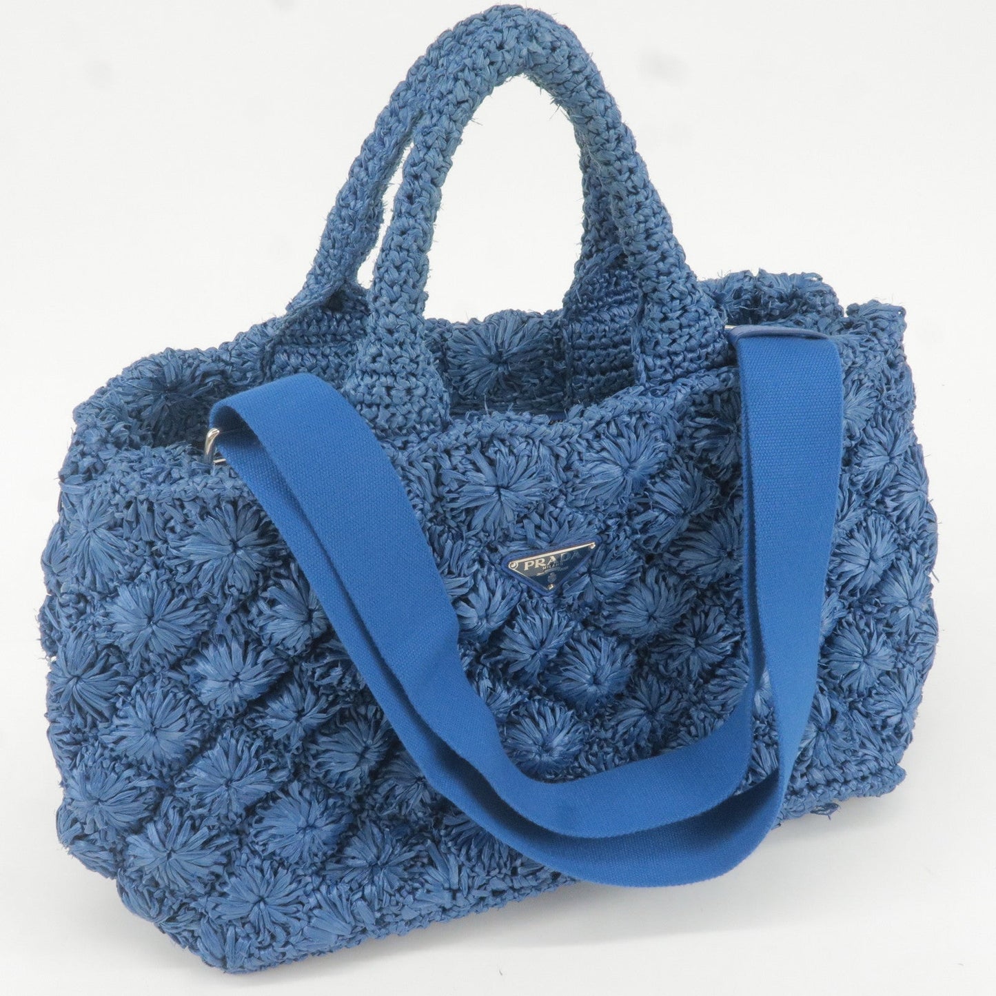 PRADA Raffia Canapa 2Way Bag Hand Bag Shoulder Bag Blue BN2888