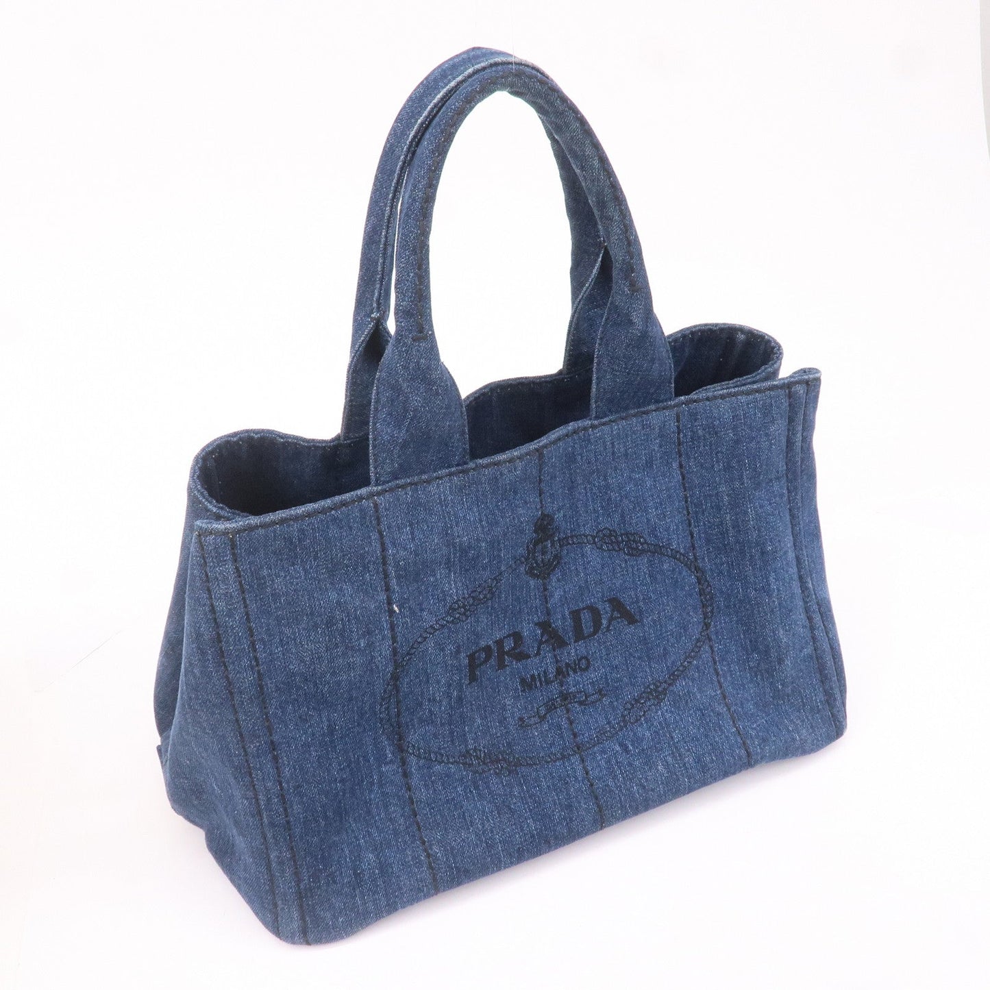 PRADA Canapa Denim Logo Hand Bag Tote Bag Blue B1877B