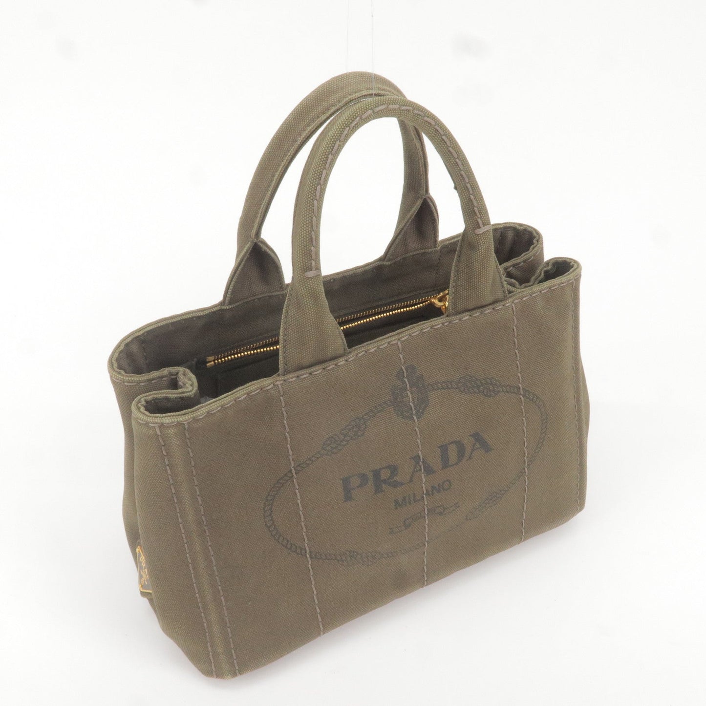 PRADA Canapa Mini Canvas 2Way Bag Hand Bag Khaki BN2439