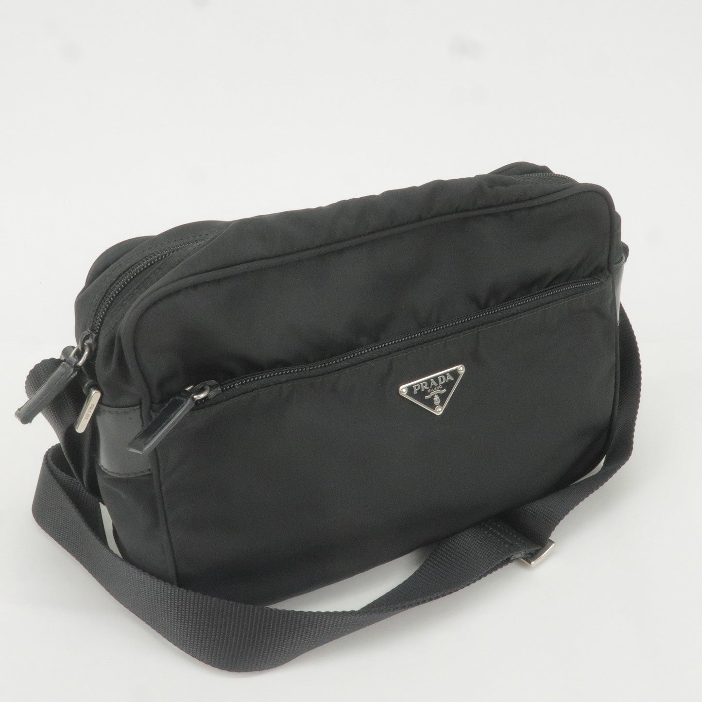 PRADA Logo Nylon Leather Shoulder Bag NERO Black  BT0166