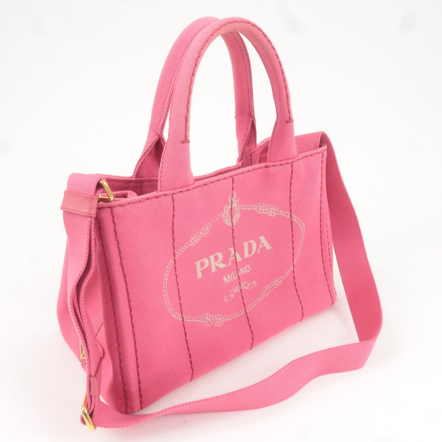 PRADA Logo Canapa Mini Canvas 2Way Tote Bag Pink 1BG439