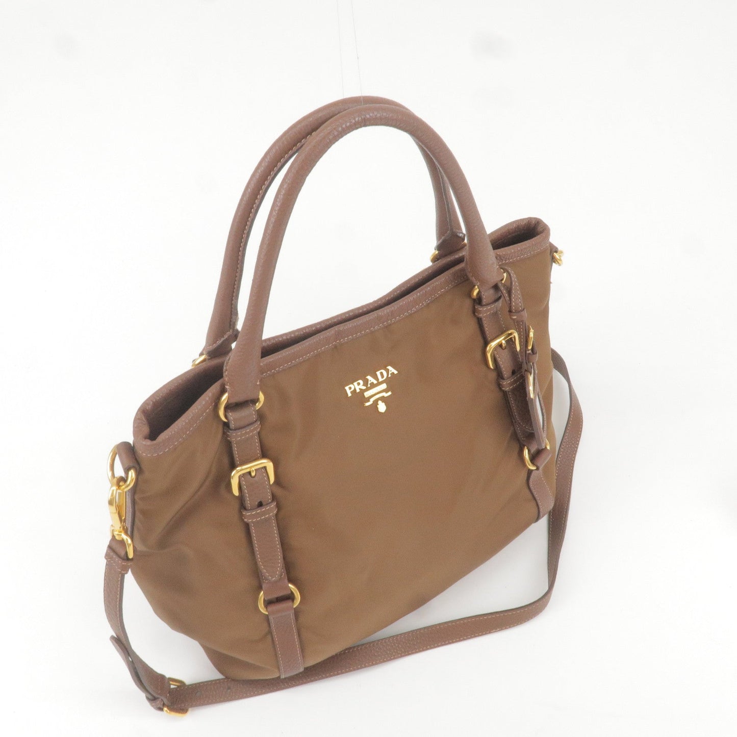 PRADA Logo Nylon Leather 2Way Bag Hand Bag Brown BR4993