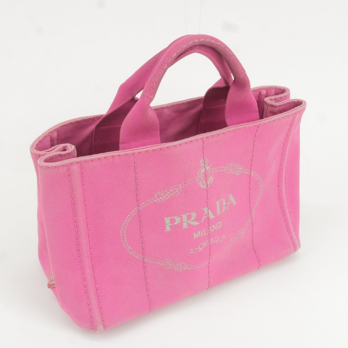 PRADA Logo Canapa Mini Canvas Hand Bag Tote Bag Pink