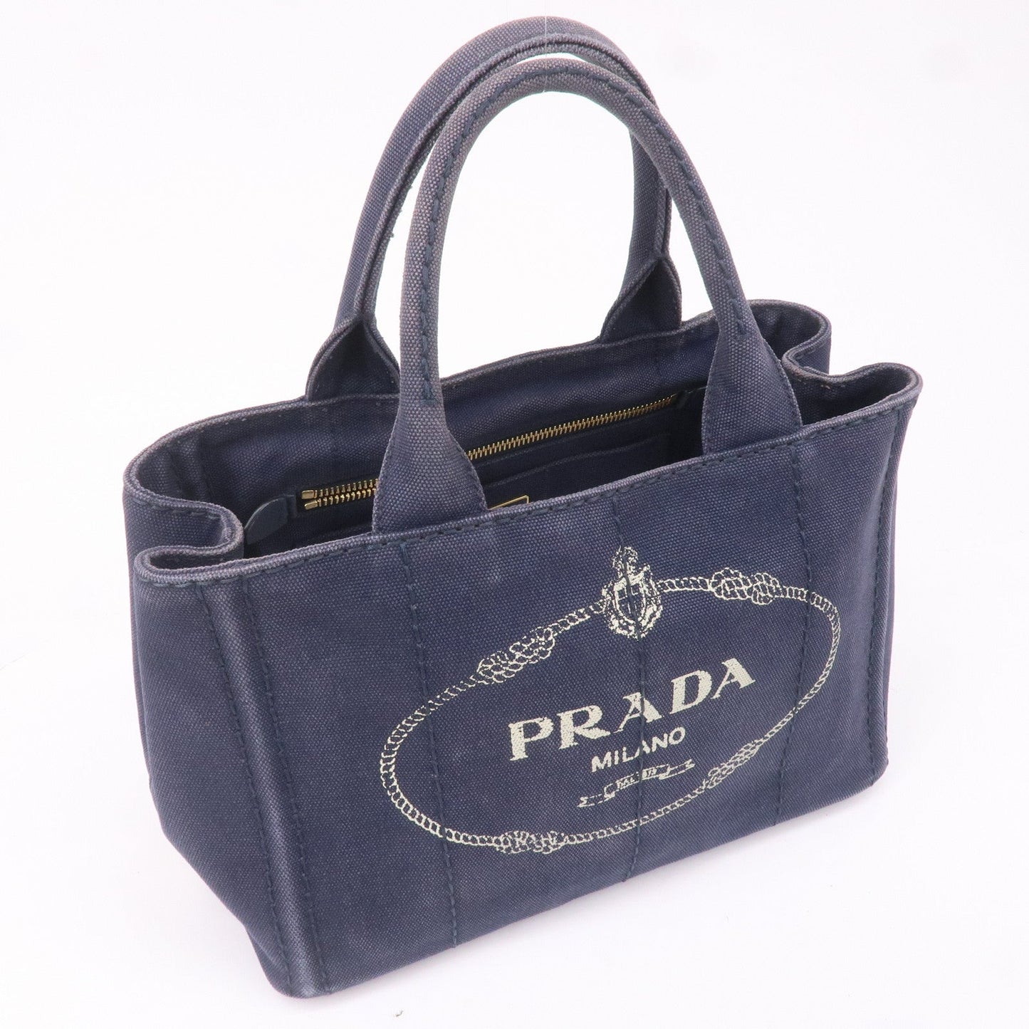 PRADA Canapa Mini Canvas 2Way Tote Bag Hand Bag Navy 1BG439