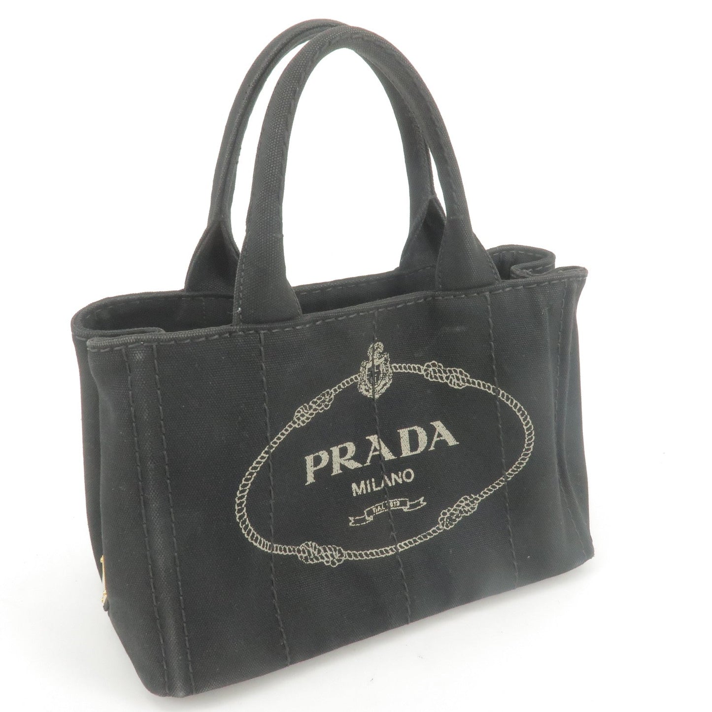 PRADA Canapa Mini Canvas Hand Bag Purse Black