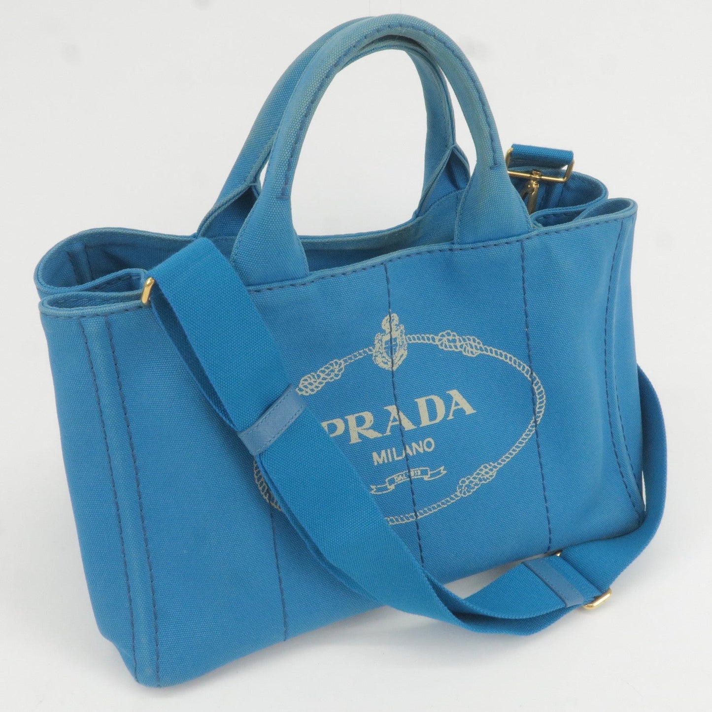 PRADA Canapa Canvas 2Way Hand Bag Tote Bag Blue 1BG642