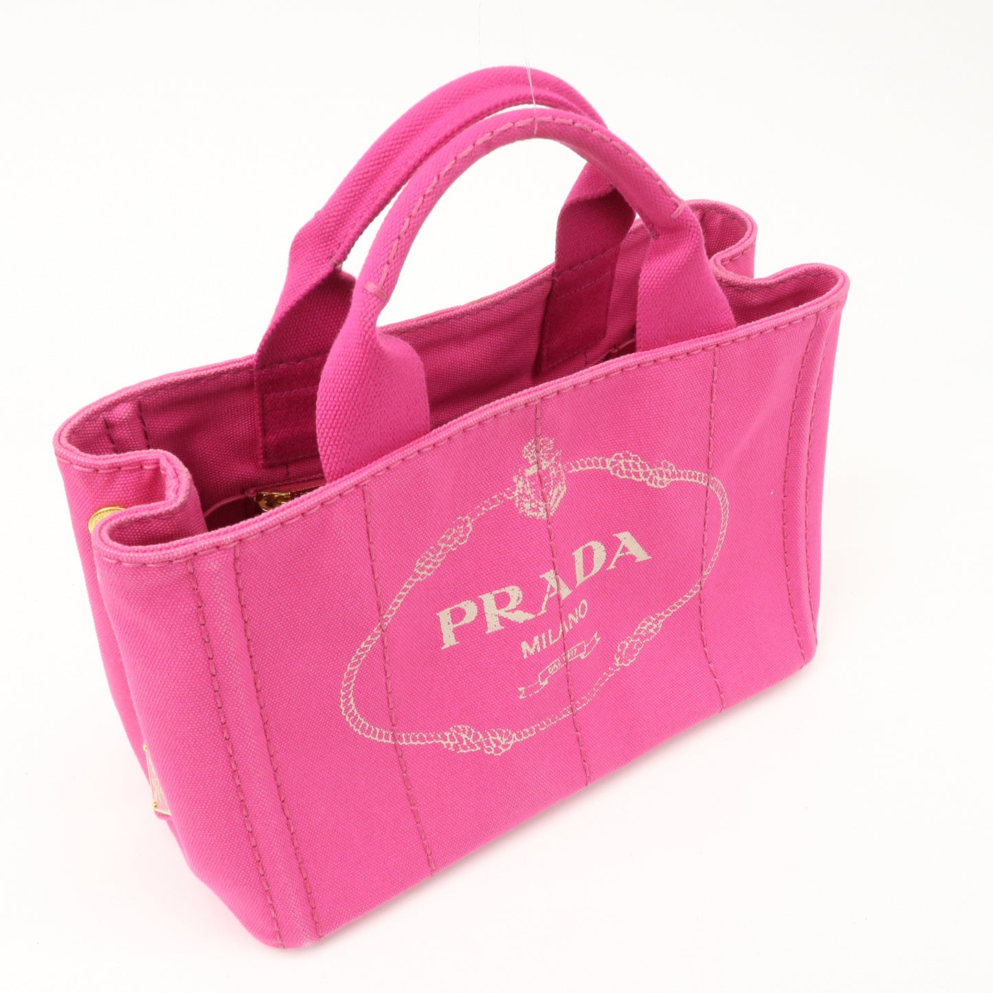 PRADA Logo Canapa Mini Canvas 2Way Tote Bag Pink 1BG439