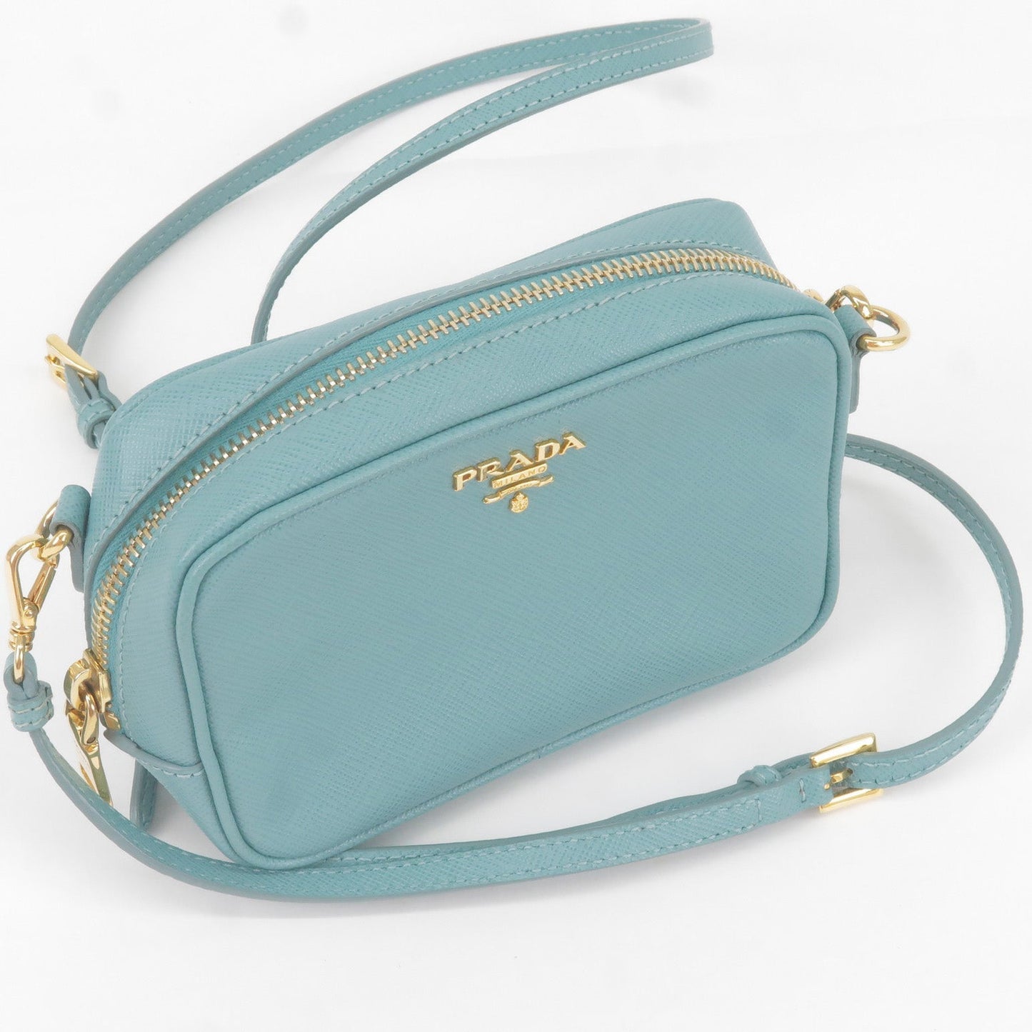 PRADA Vitello Daino Leather Shoulder Bag Purse Light Blue 1BC073