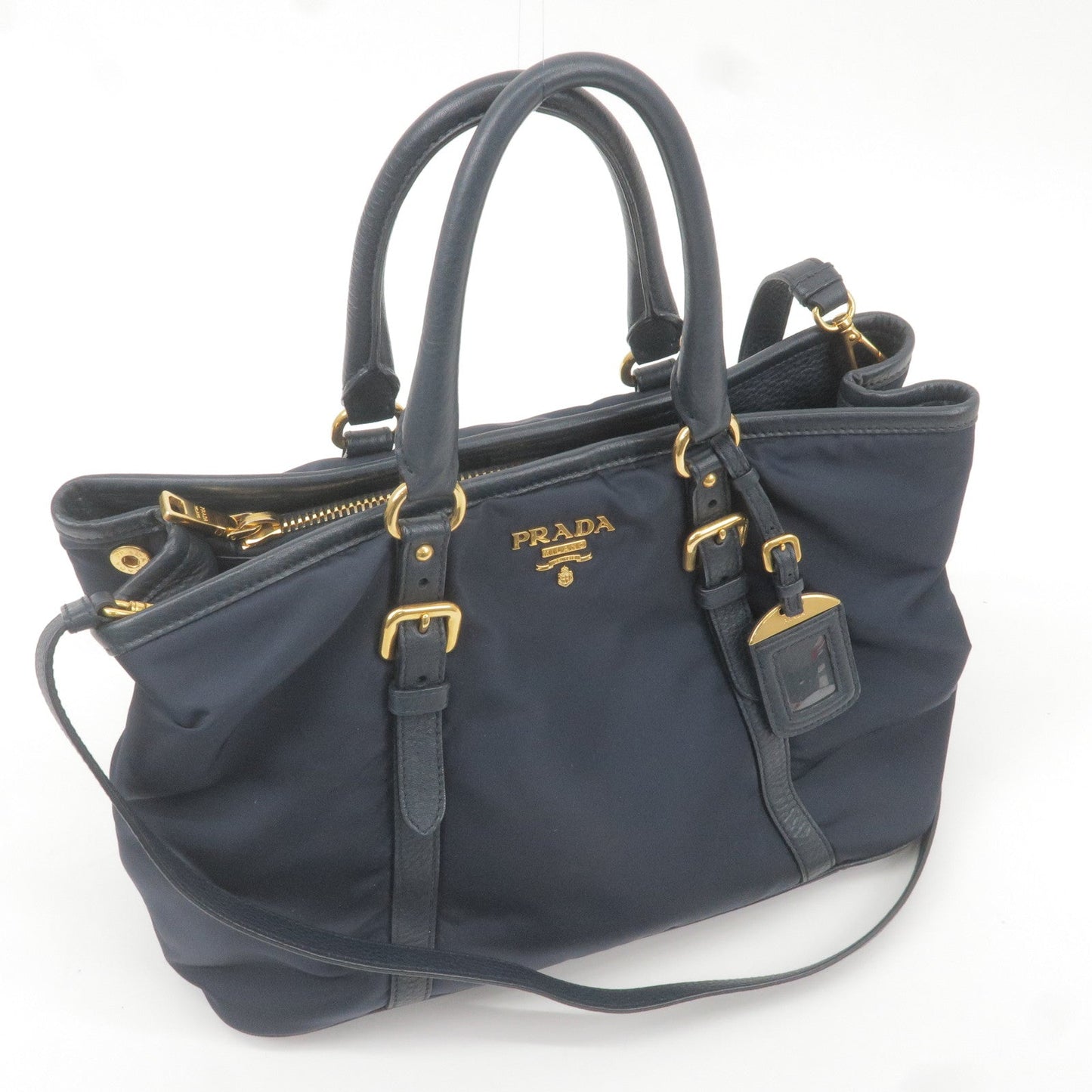 PRADA Logo Nylon Leather 2Way Bag Hand Bag Navy BN2527