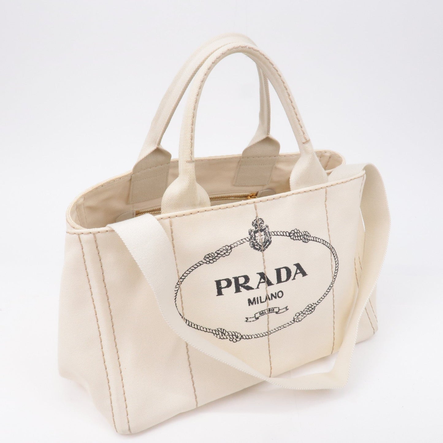 PRADA Logo Canapa Canvas 2Way Tote Bag Ivory BN2642