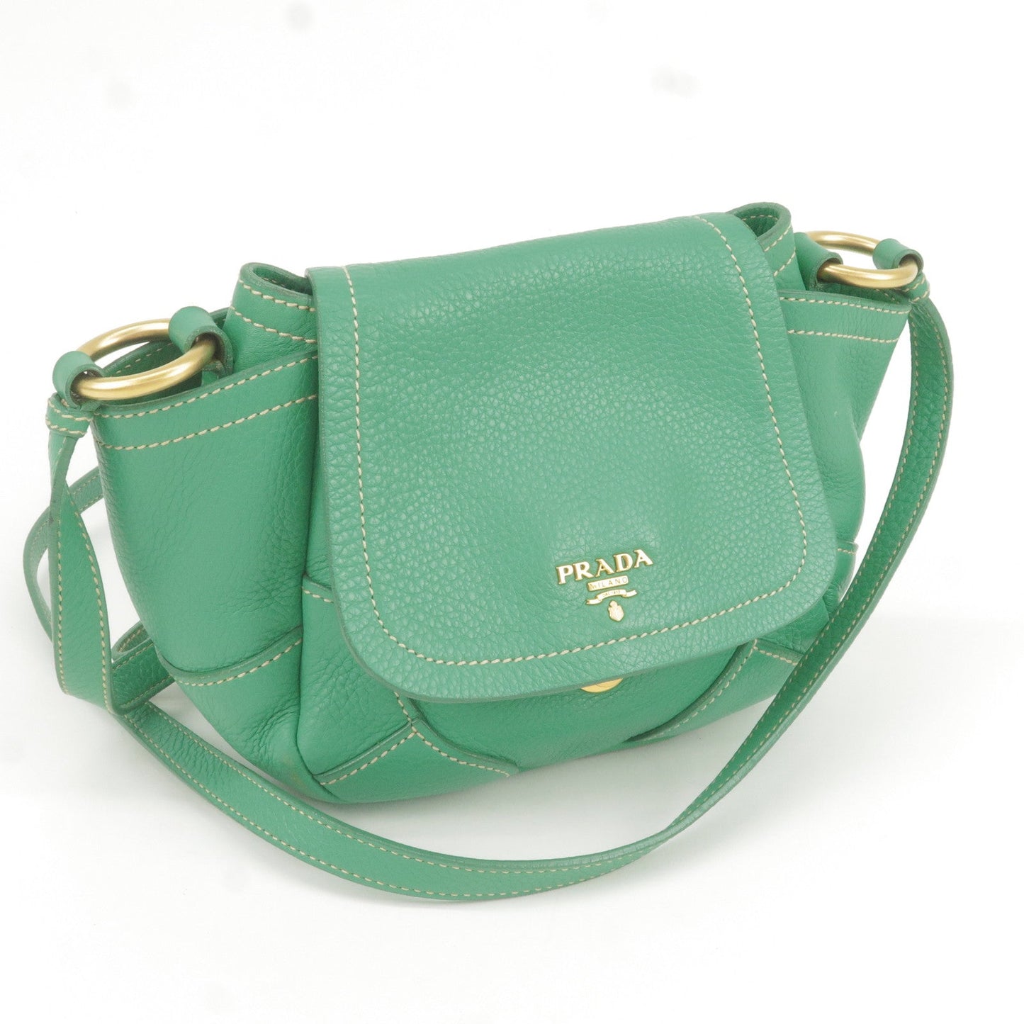 PRADA Logo Leather Shoulder Bag Crossbody Bag Green