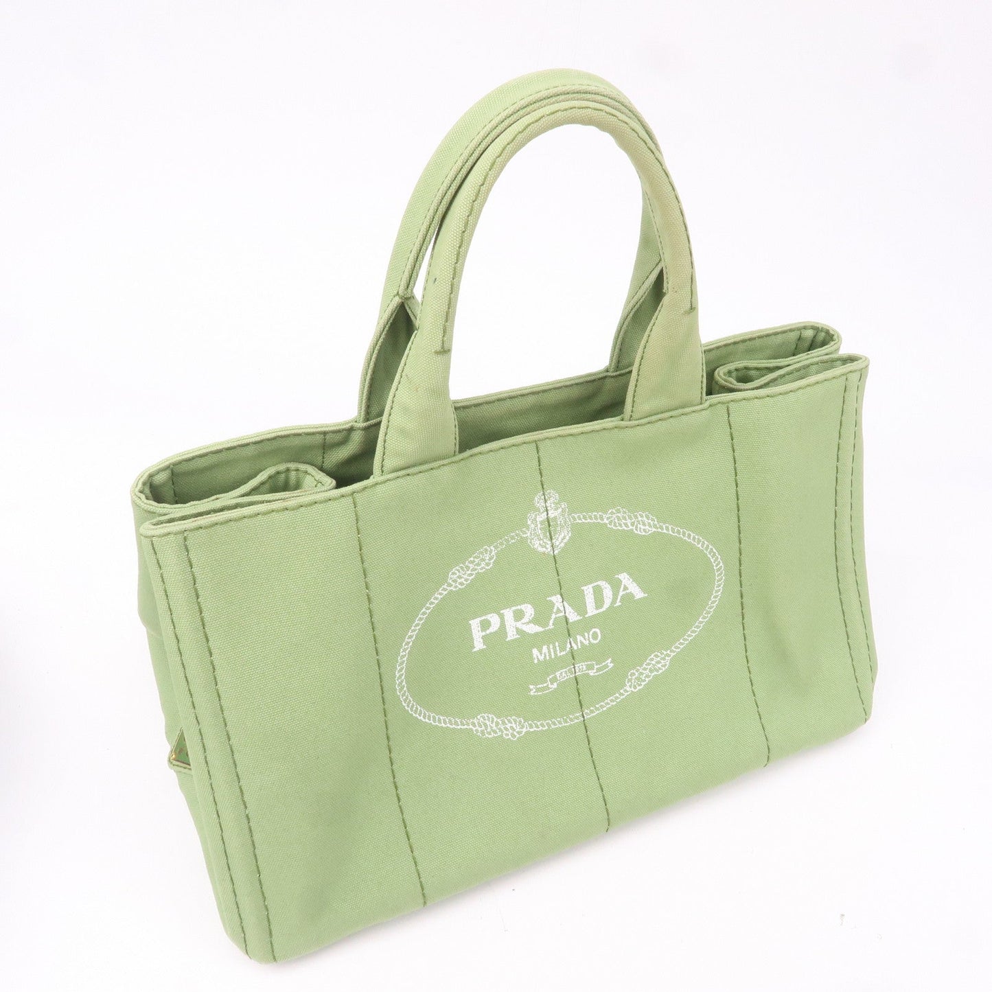 PRADA Canapa Canvas Tote Bag Hand Bag Green B1877B